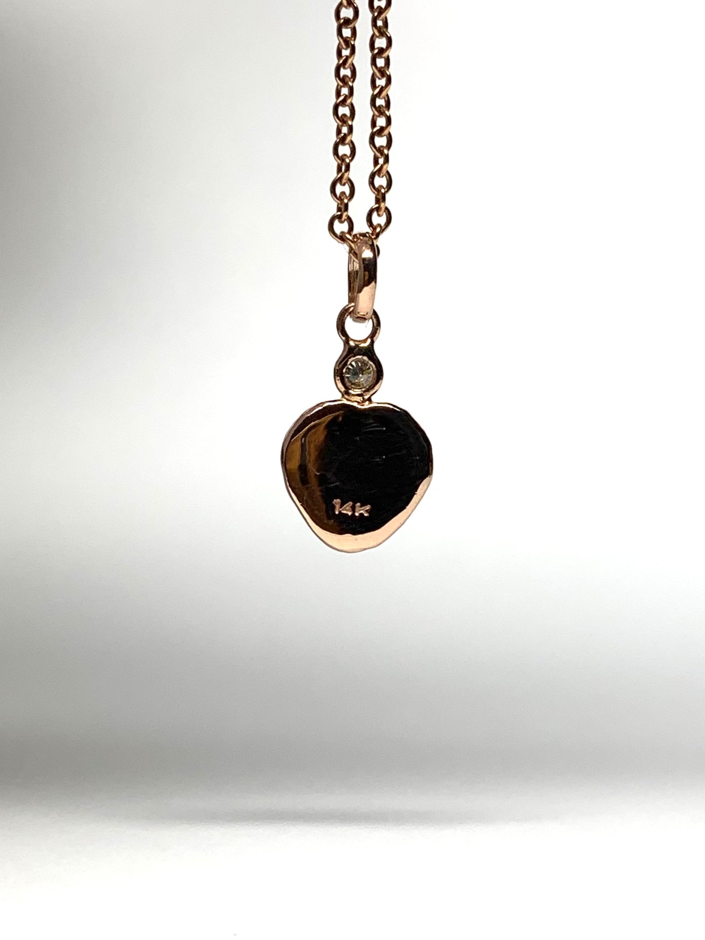 14K Solid Rose Gold Nugget “Heart” Mini Pendant, With Diamond, Tiny Charm
