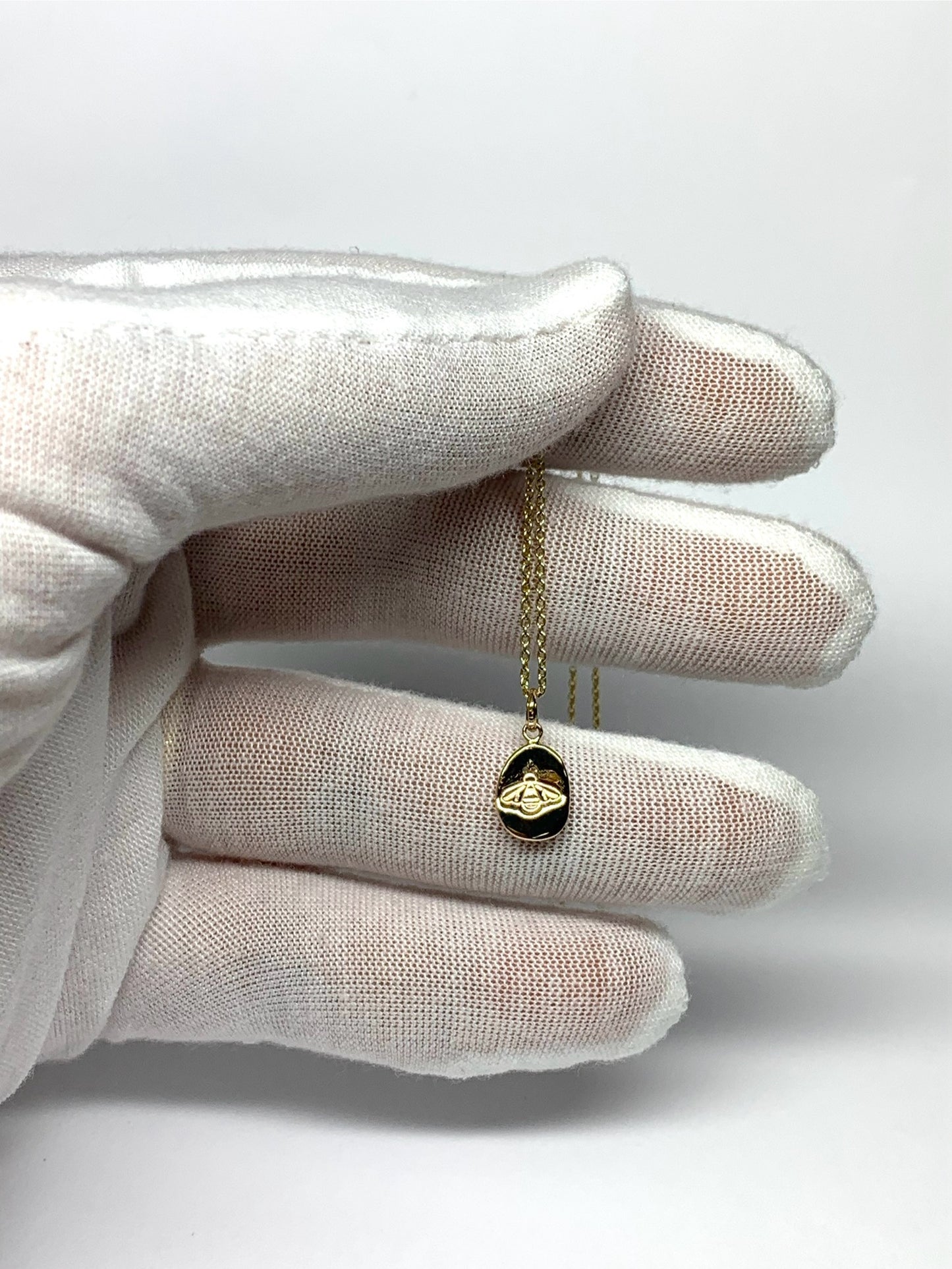 14k Solid Yellow Gold Nugget Mini Pendant “Honey Bee”, Tiny Charm