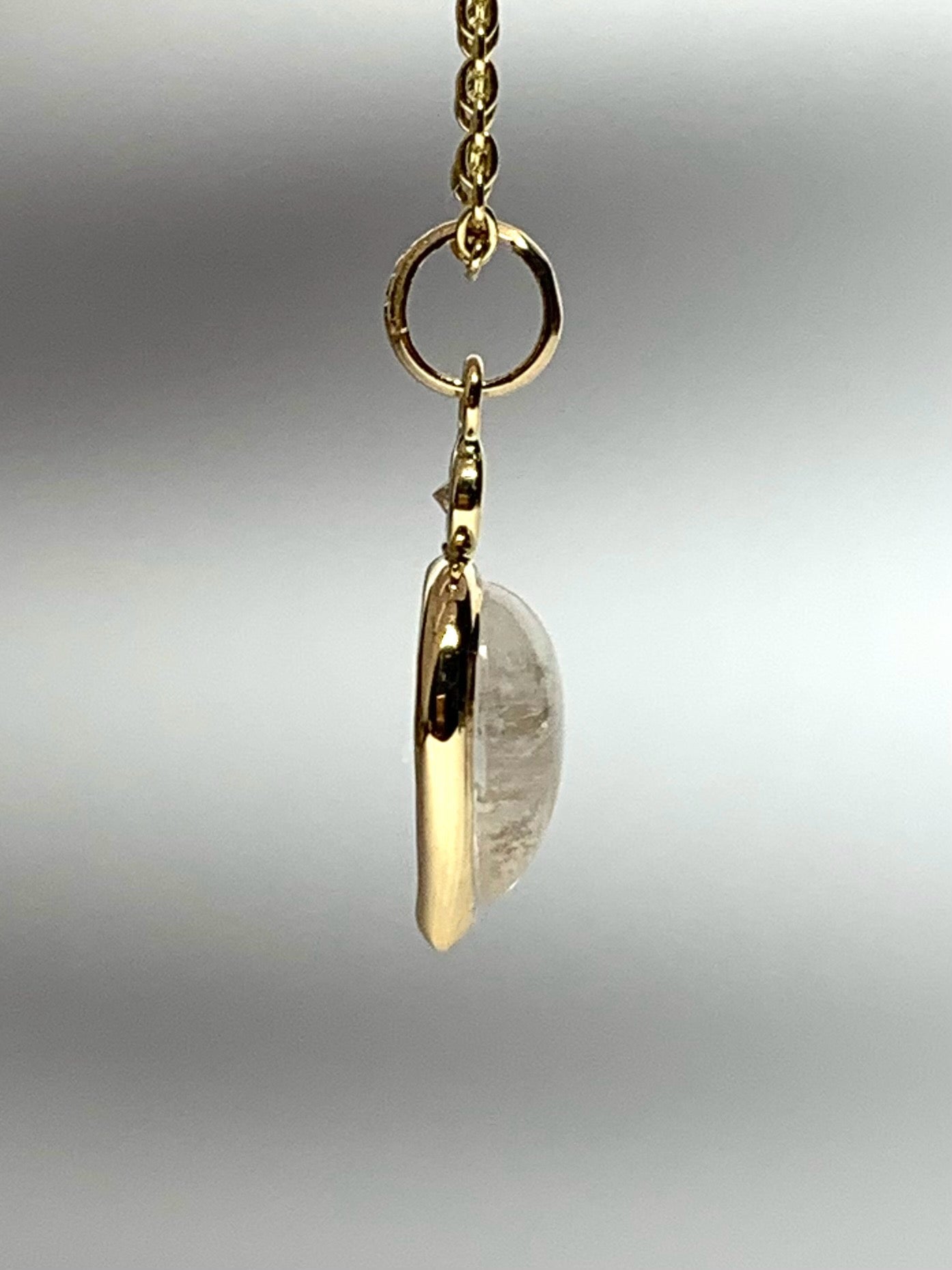 14k Solid Yellow Gold, Diamond, Pear Shaped Blue Rainbow Moonstone Mini Pendant