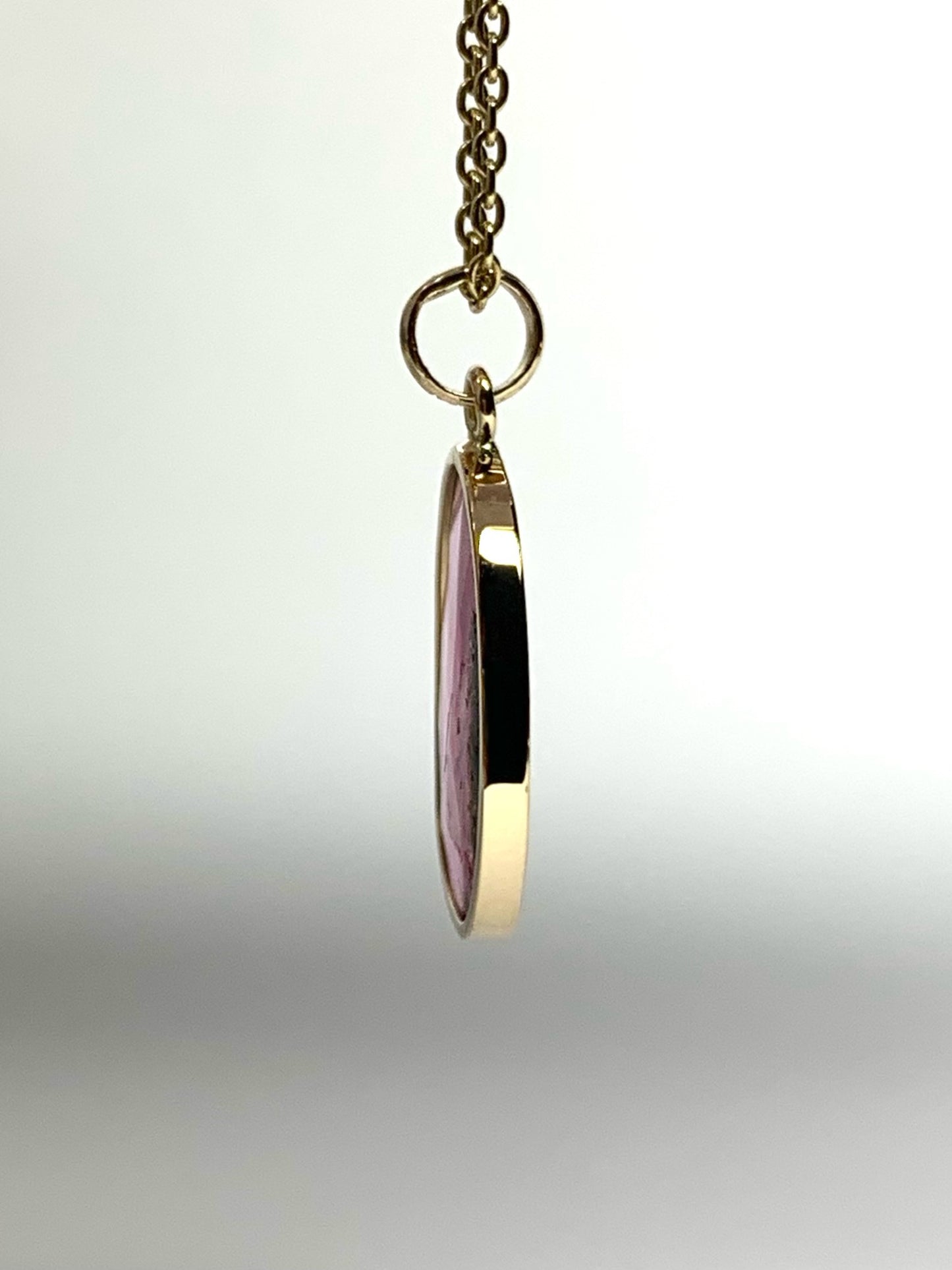 14k Solid Yellow Gold, Natural Pink Green Tourmaline Pendant