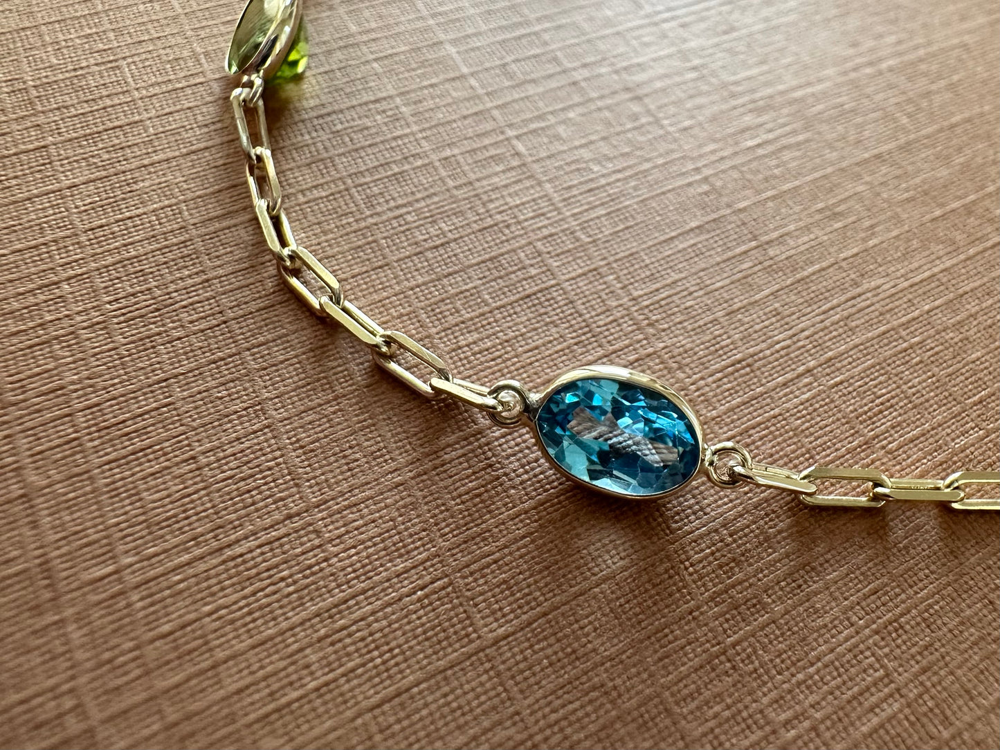 10k Solid Yellow Gold Bracelet, Multi Color Gemstones