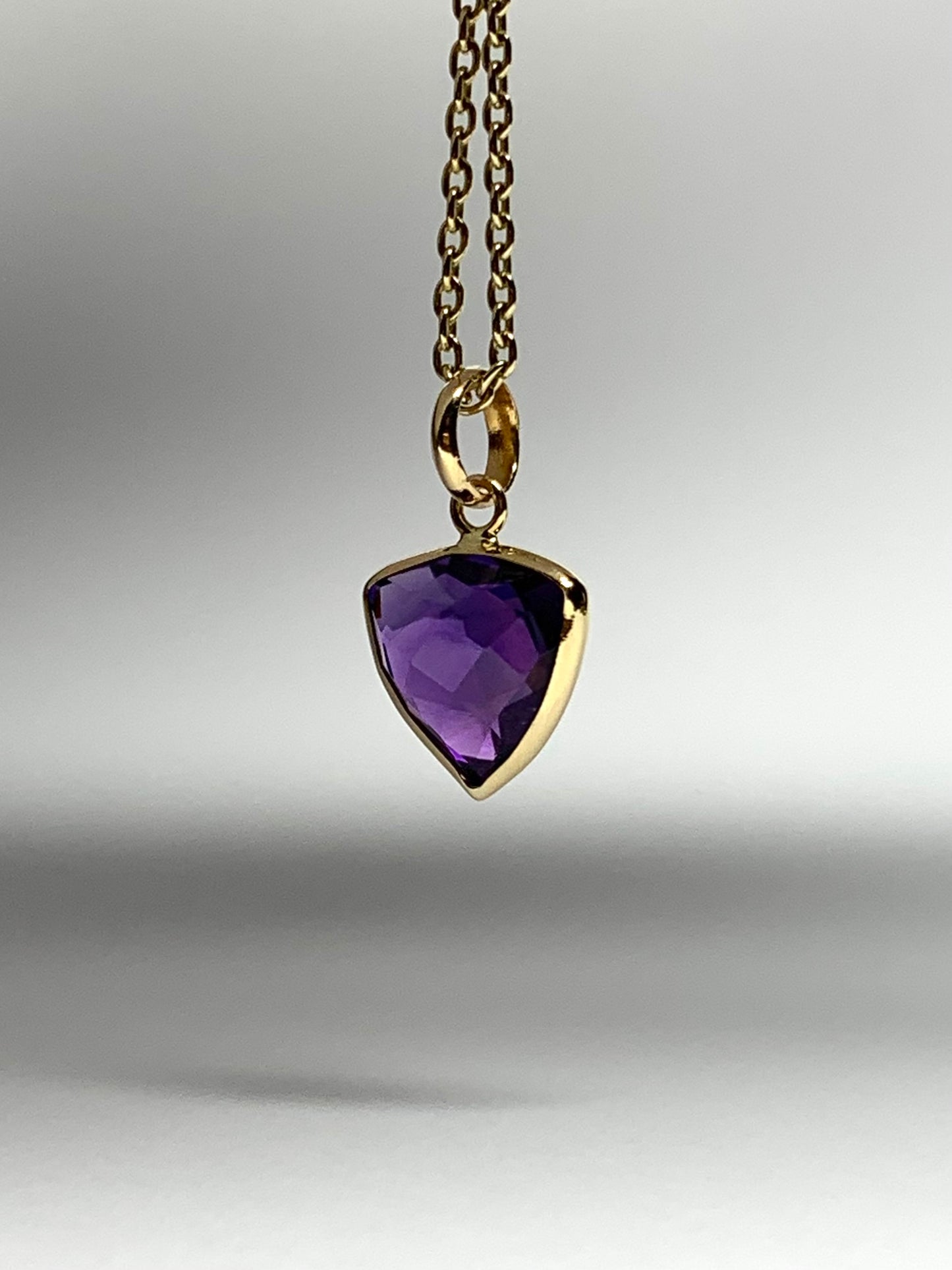 14k Solid Yellow Gold, Purple Amethyst Trillium Mini Pendant