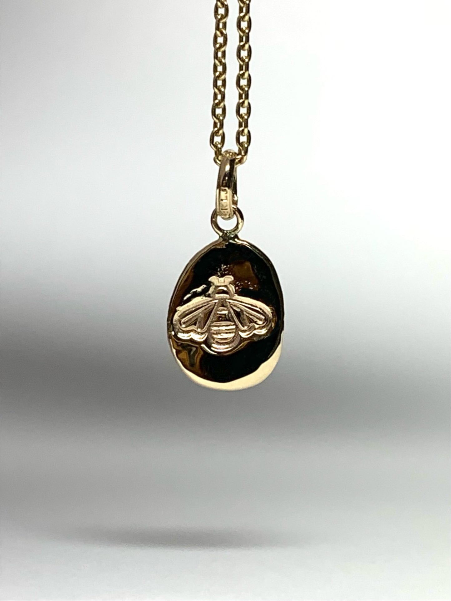 14k Solid Yellow Gold Nugget Mini Pendant “Honey Bee”, Tiny Charm