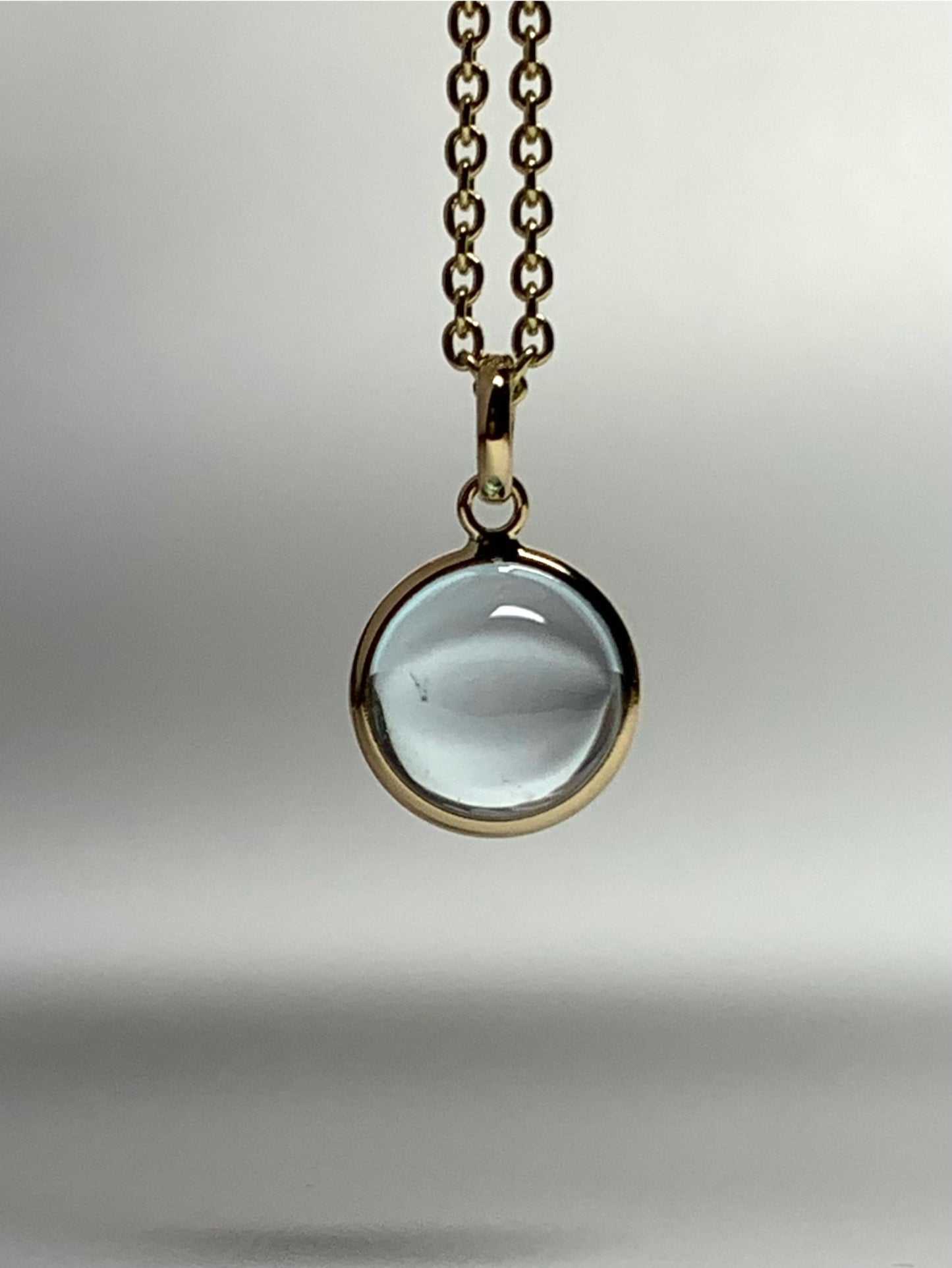 14k Solid Yellow Gold, Blue Topaz Round Cabochon Mini Pendant