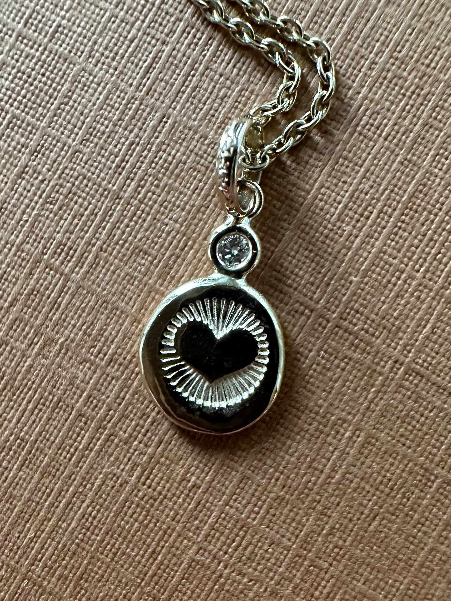 14K Solid Yellow Gold Nugget “Heart” Mini Pendant, With Diamond, Tiny Charm