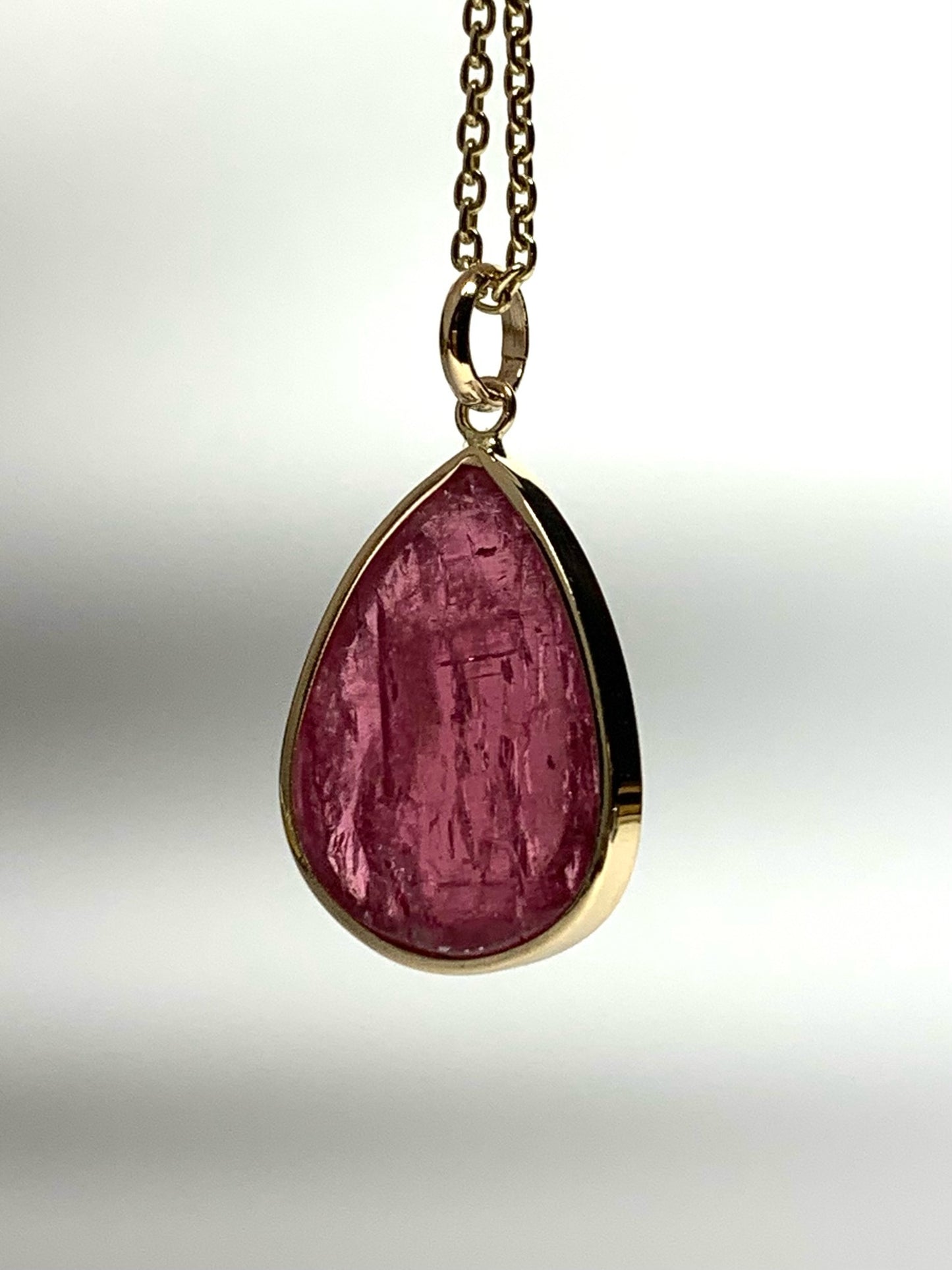 14k Solid Yellow Gold, Natural Pink Tourmaline Pendant