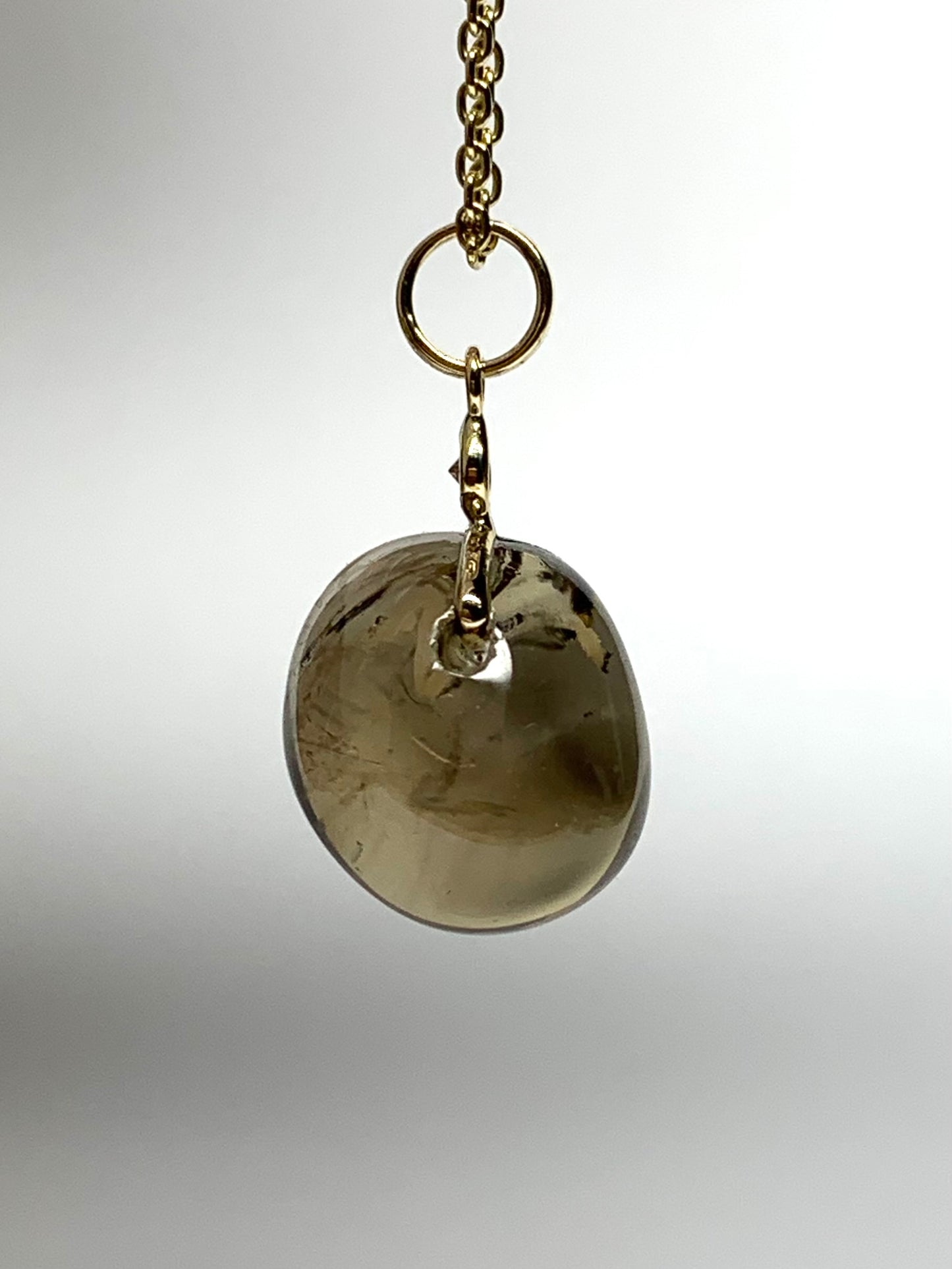 14k Solid Yellow Gold, Diamond, Dark Smoky Quartz Tumbled Nugget Bead Pendant, Mini Size
