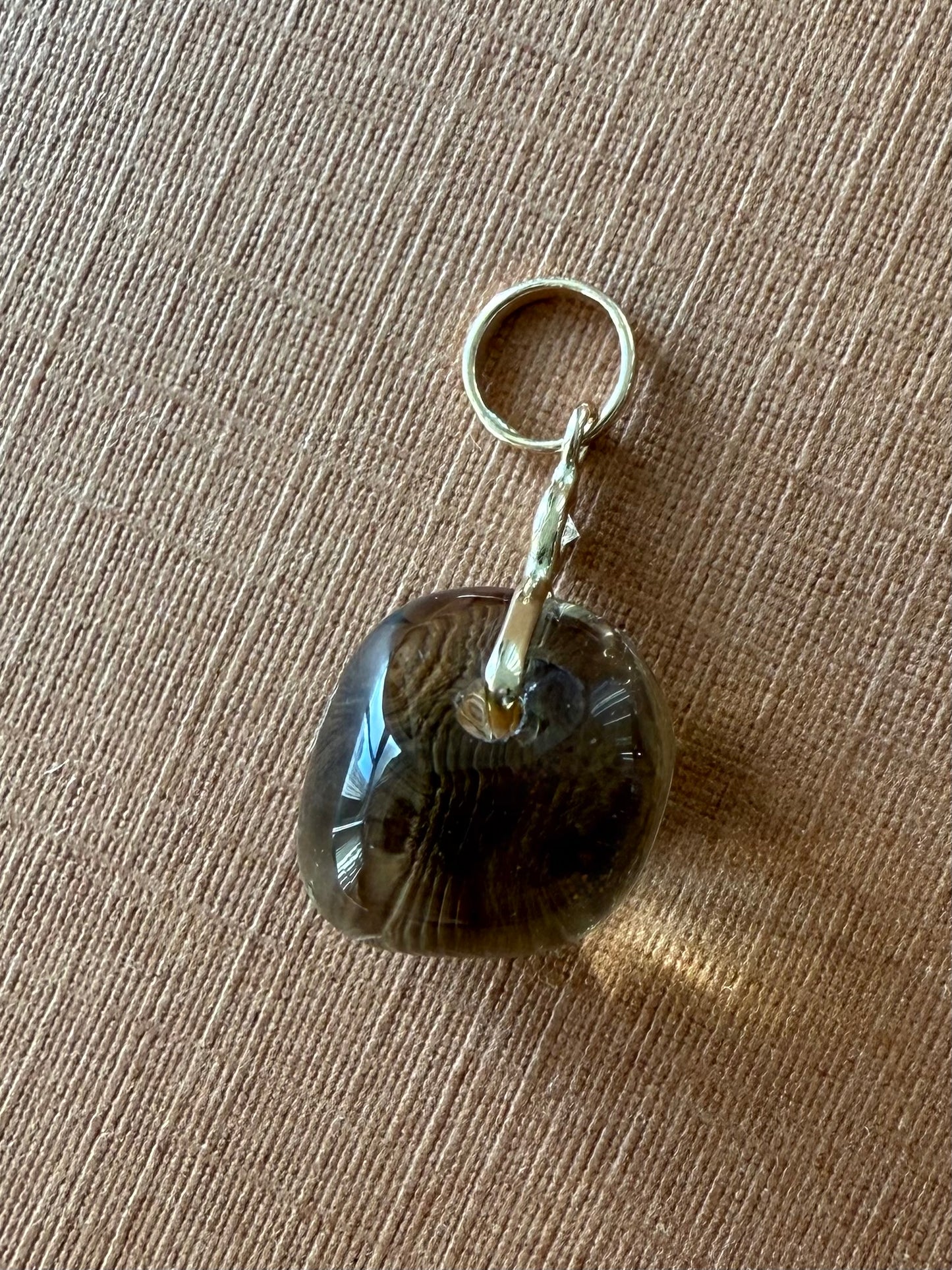 14k Solid Yellow Gold, Diamond, Lemon Quartz Tumbled Nugget Bead Pendant, Mini Size