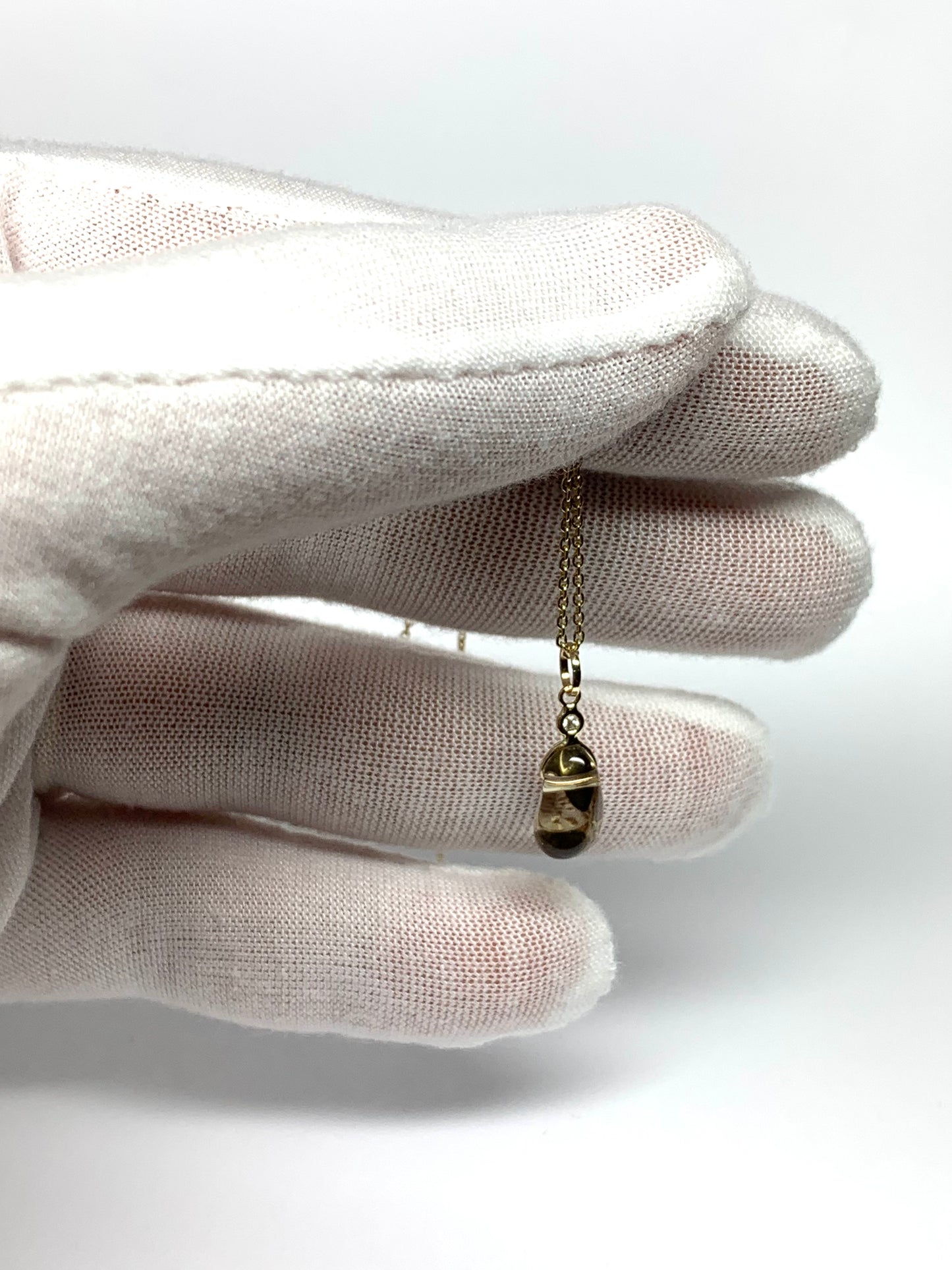 14k Solid Yellow Gold, Diamond, Lemon Quartz Tumbled Nugget Bead Pendant, Mini Size