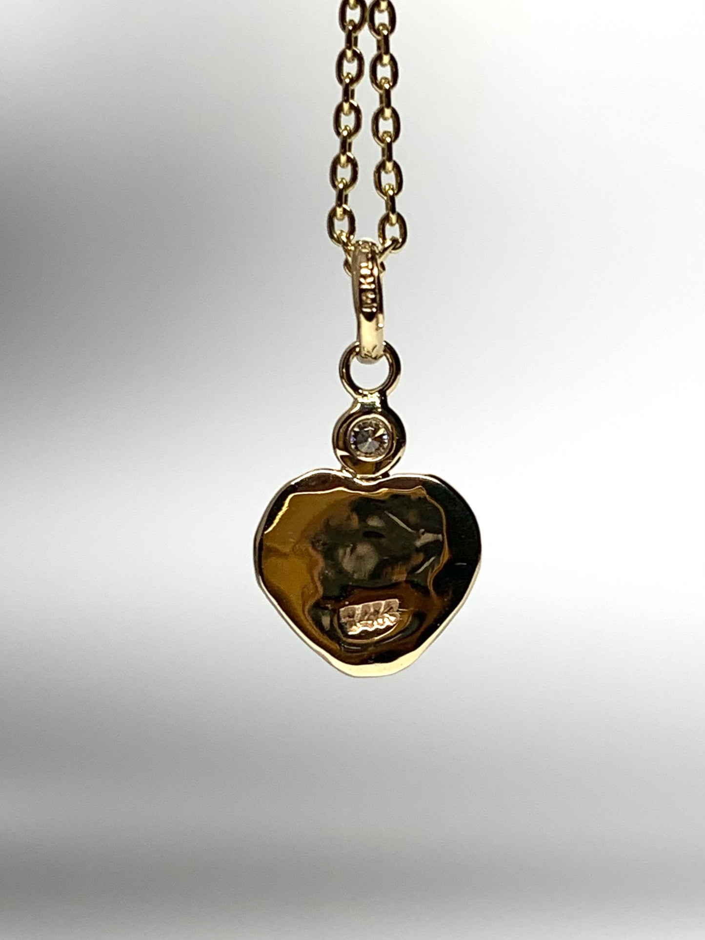 14K Solid Yellow Gold Nugget “Heart” Mini Pendant, With Diamond, Tiny Charm