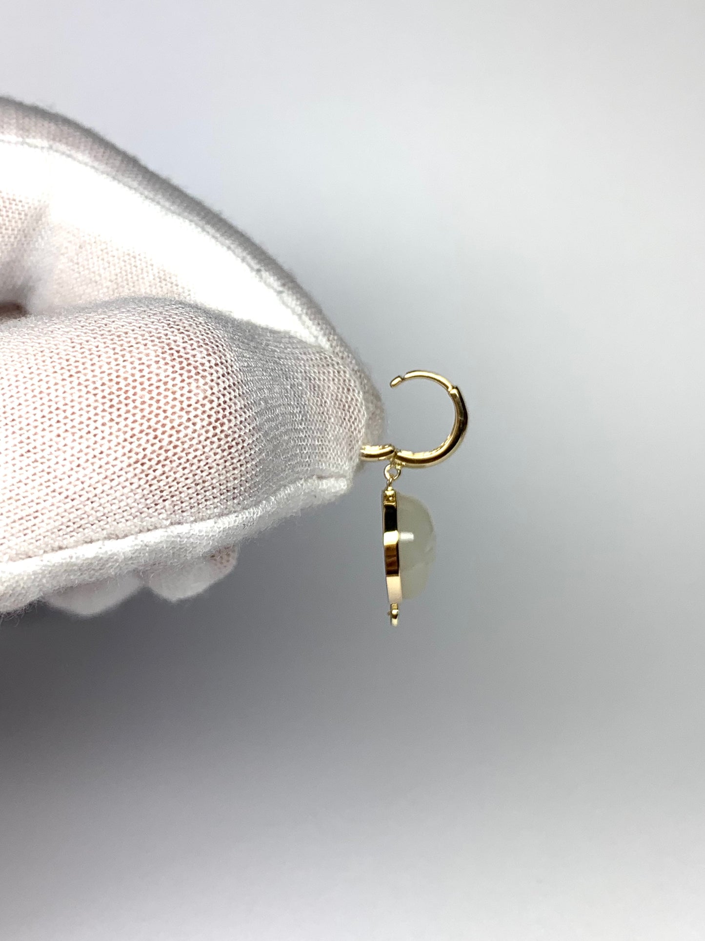 14k Solid Yellow Gold, Diamonds, White Moonstone “Moon and Star” Mini Earrings