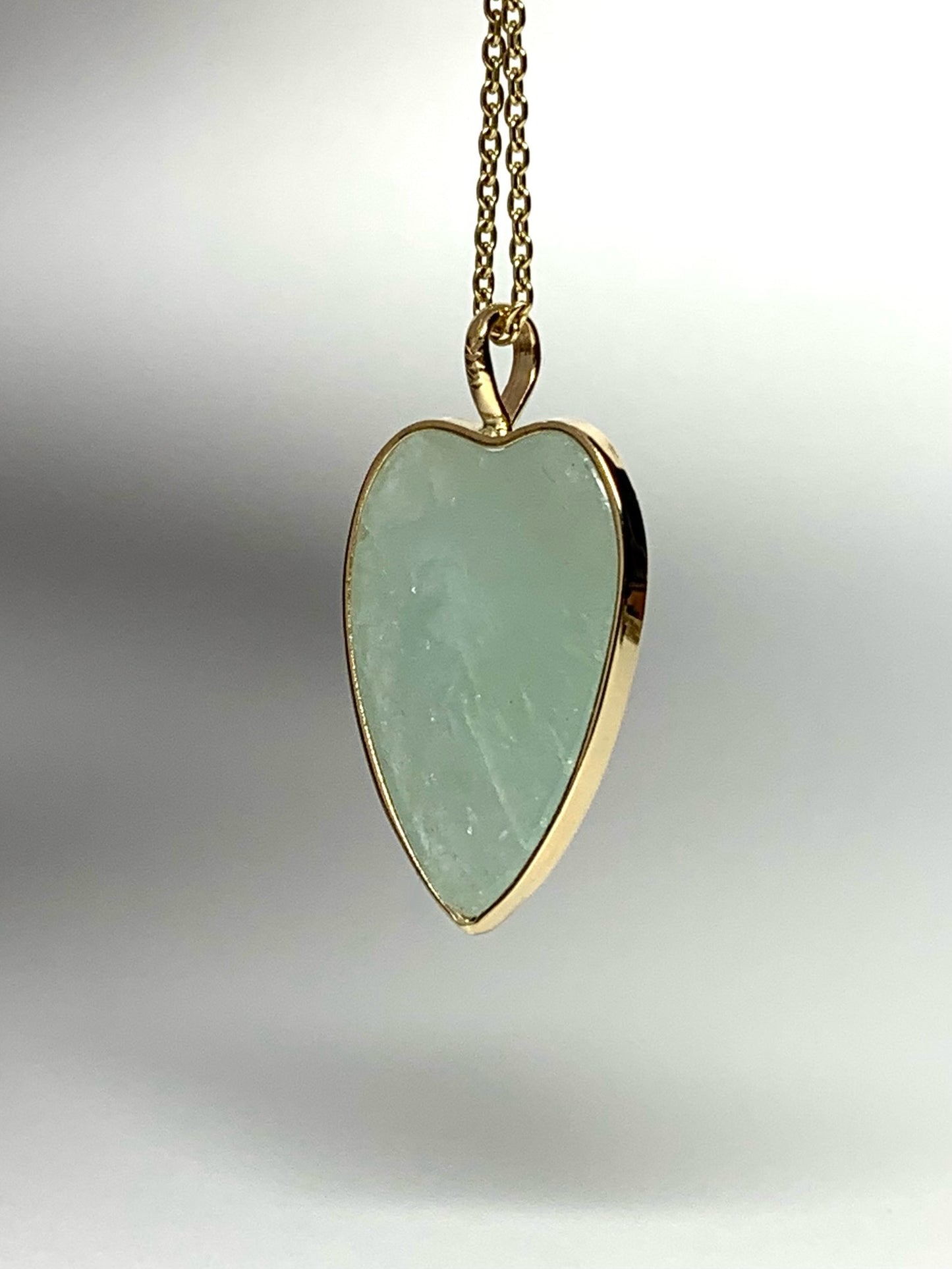 14k Solid Yellow Gold, Pale Blue Aquamarine “Heart” Pendant