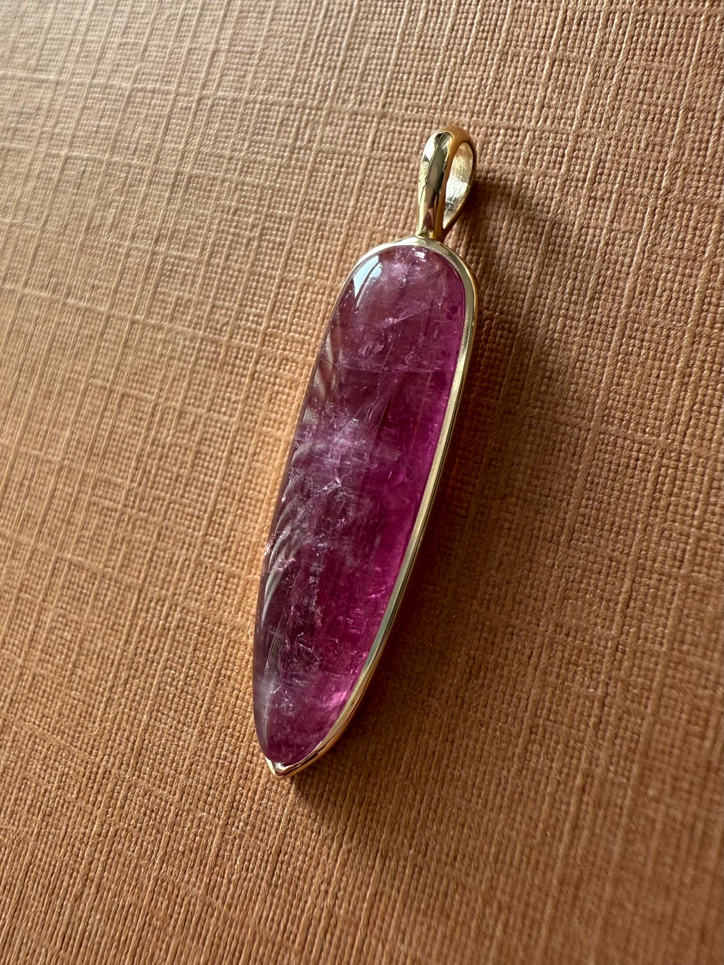 14k Solid Yellow Gold, Natural Pink Tourmaline “Arrowhead” Pendant