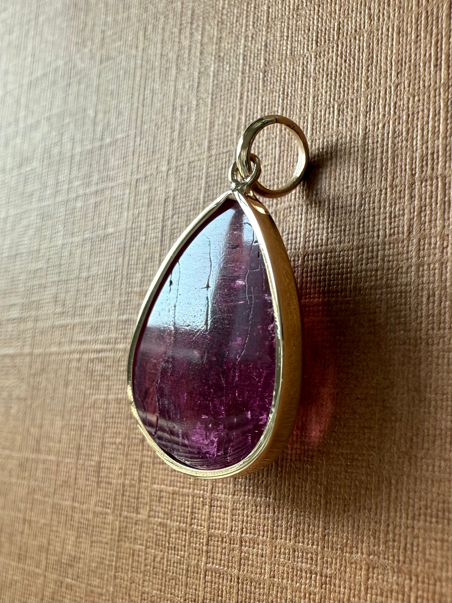14k Solid Yellow Gold, Natural Pink Tourmaline Pendant