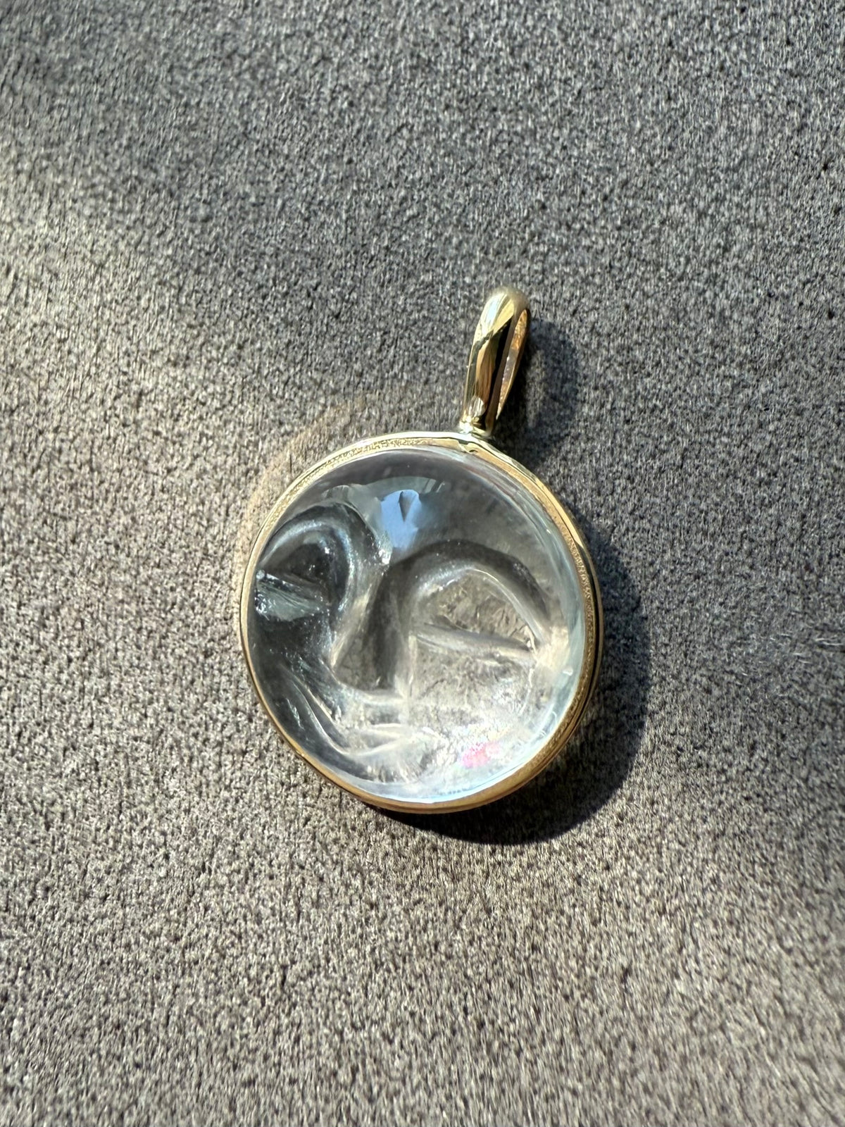 "The Moon" Pendant, 14K Solid Yellow Gold, Clear Quartz, Small Size
