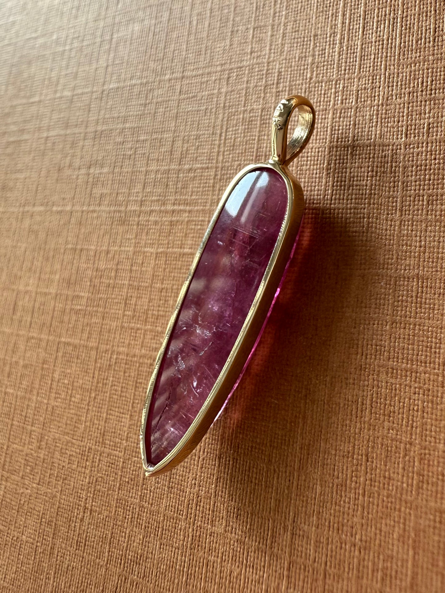 14k Solid Yellow Gold, Natural Pink Tourmaline “Arrowhead” Pendant