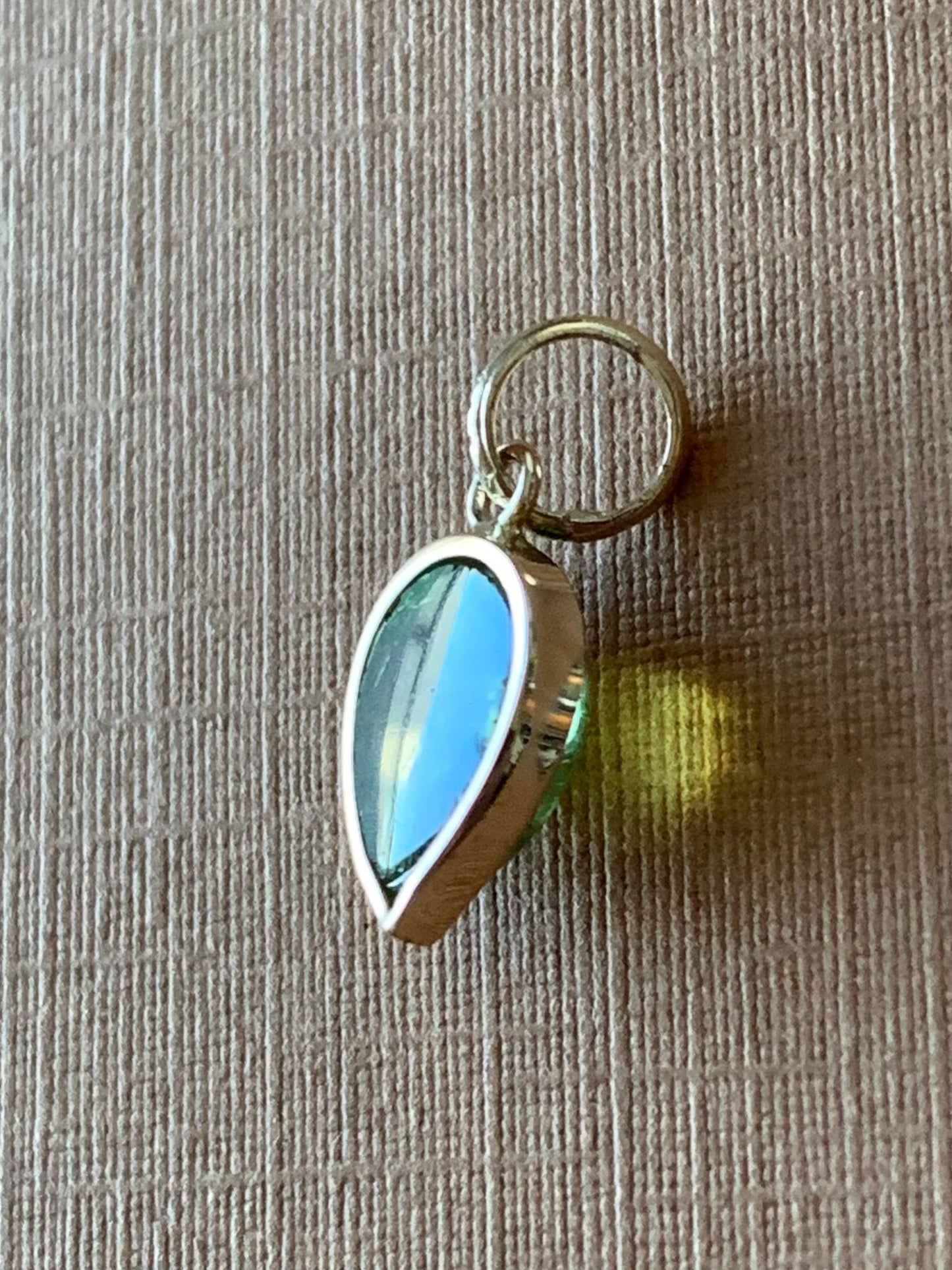 14k Solid Yellow Gold, Natural Green Tourmaline Pear Cabochon Tiny Pendant