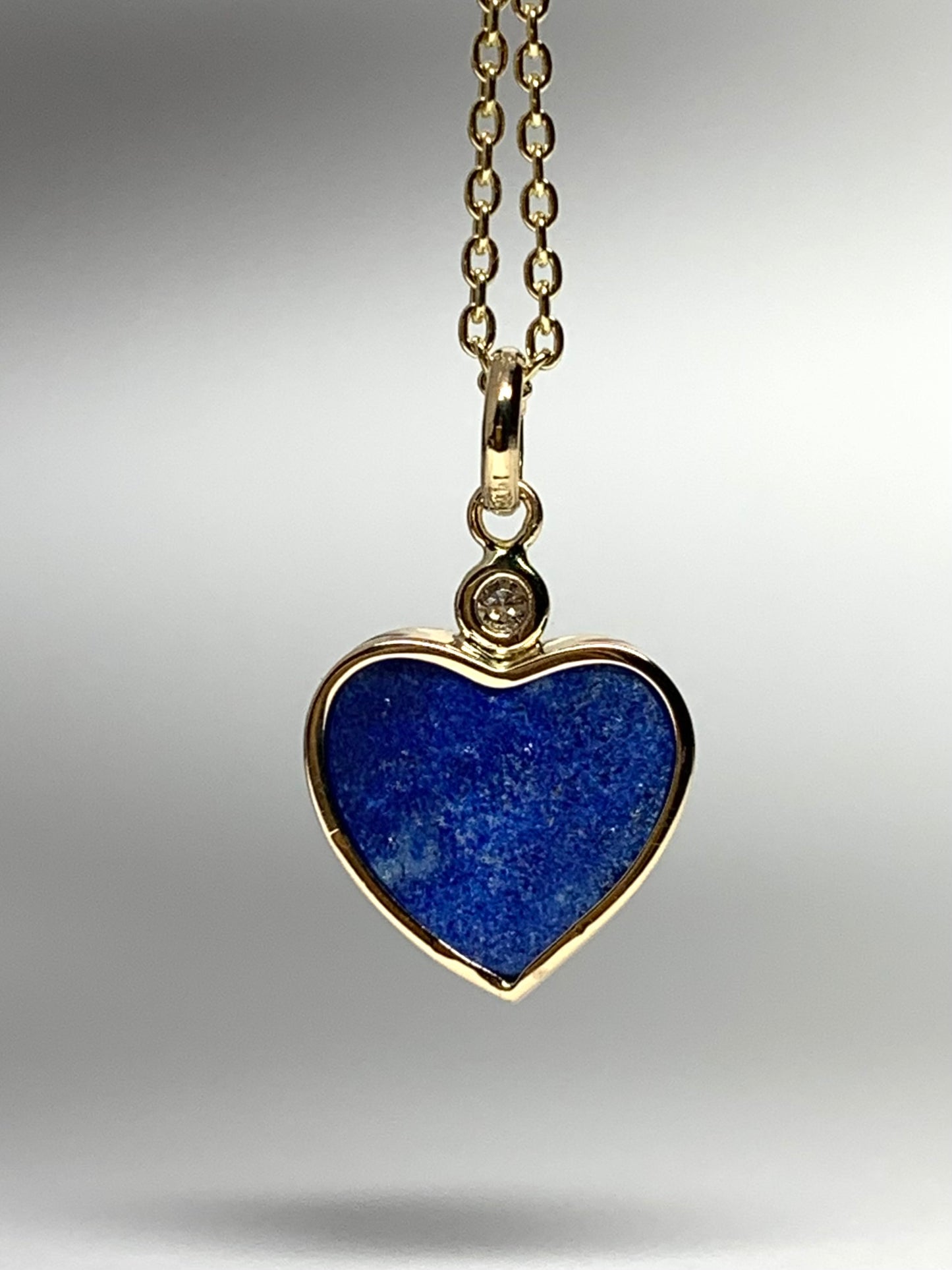 14k Solid Yellow Gold, Diamond, Blue Lapis Lazuli “Heart” Mini Pendant