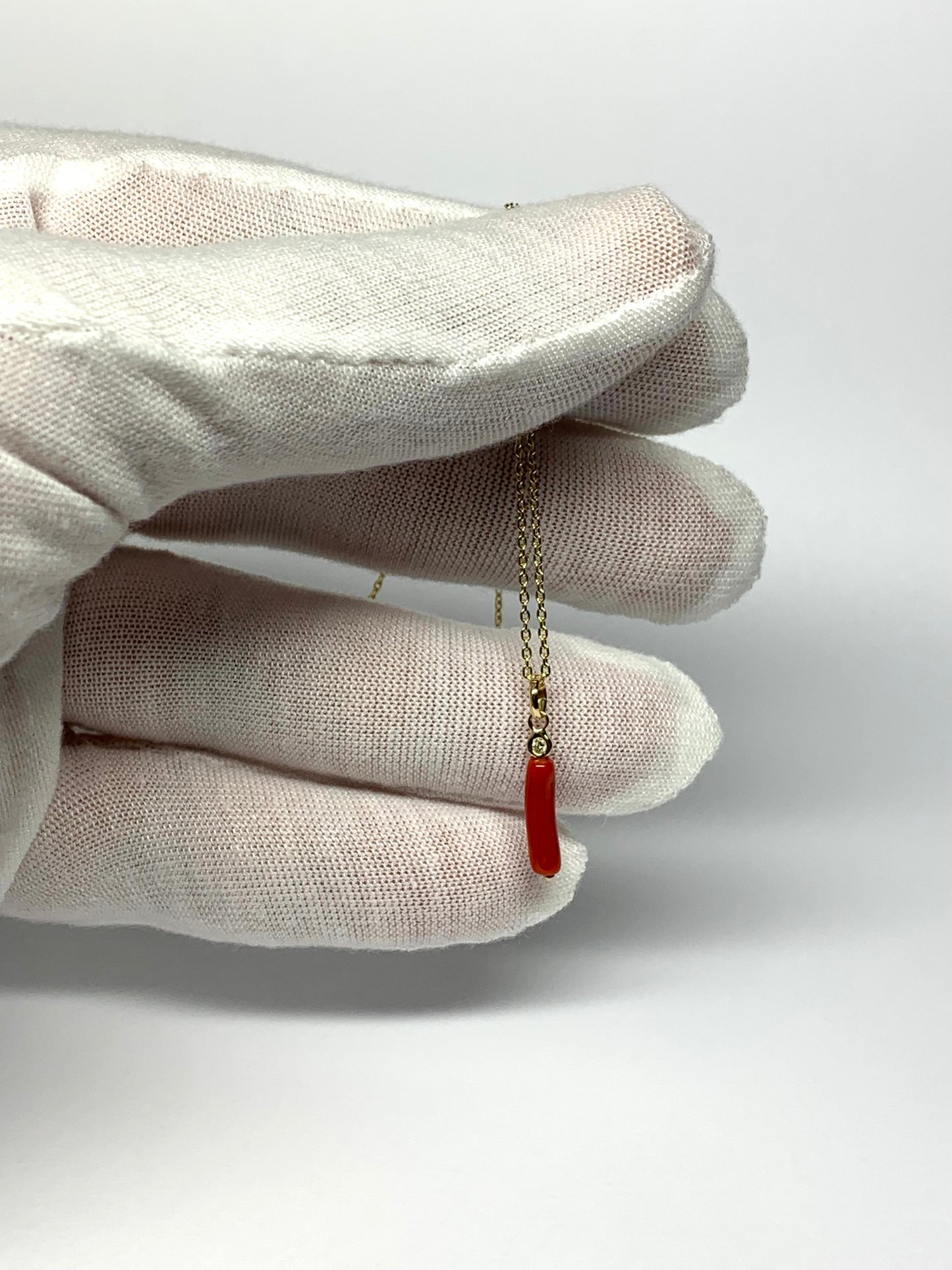 14k Solid Yellow Gold, Diamond, Red Coral Tiny Charm Pendant