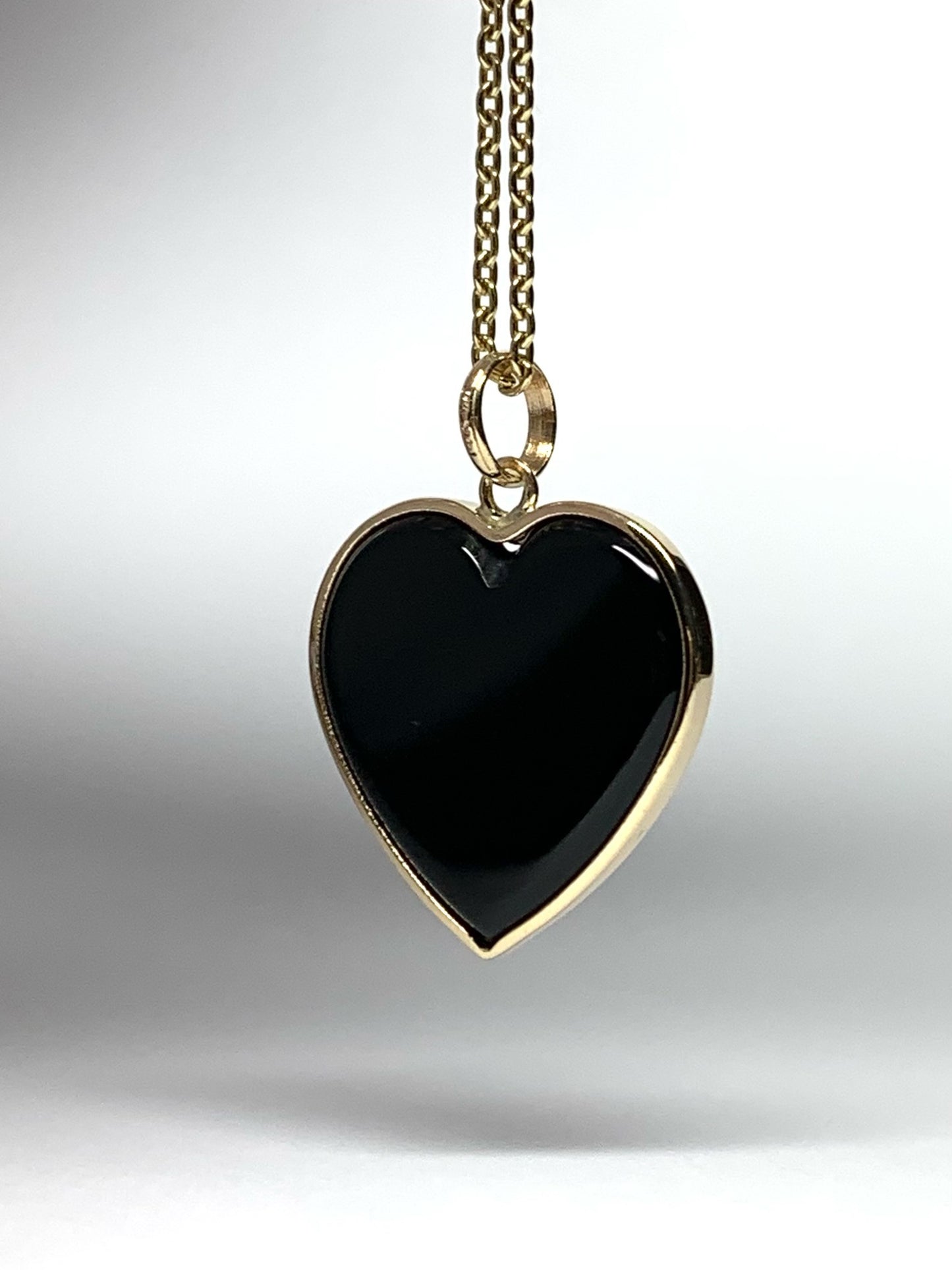 14K Solid Yellow Gold, Black Onyx "Heart" Pendant, Small Size