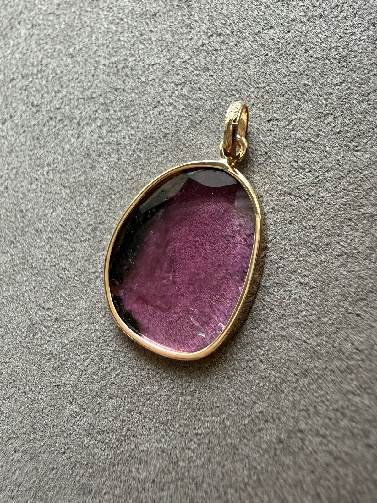 14k Solid Yellow Gold, Natural Pink Green Tourmaline Pendant