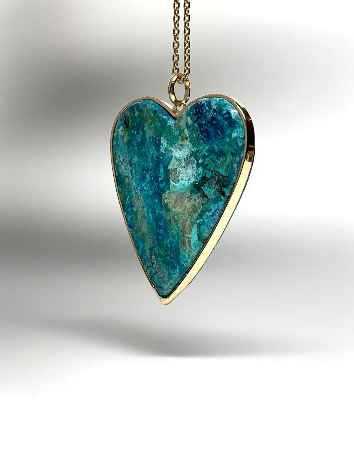 14k Solid Yellow Gold, Blue Chrysocolla “Heart” Pendant