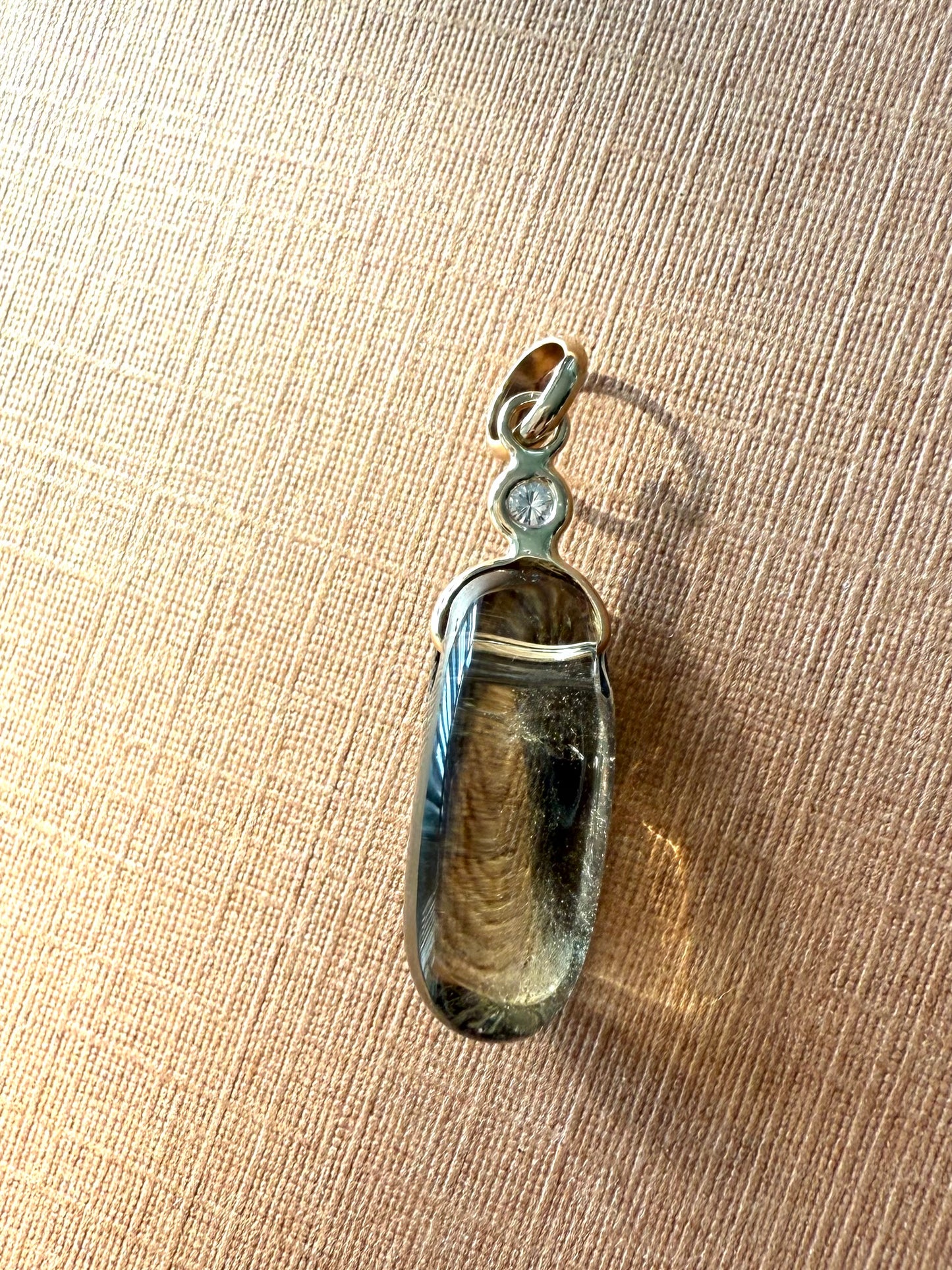 14k Solid Yellow Gold, Diamond, Lemon Quartz Tumbled Nugget Bead Pendant, Mini Size