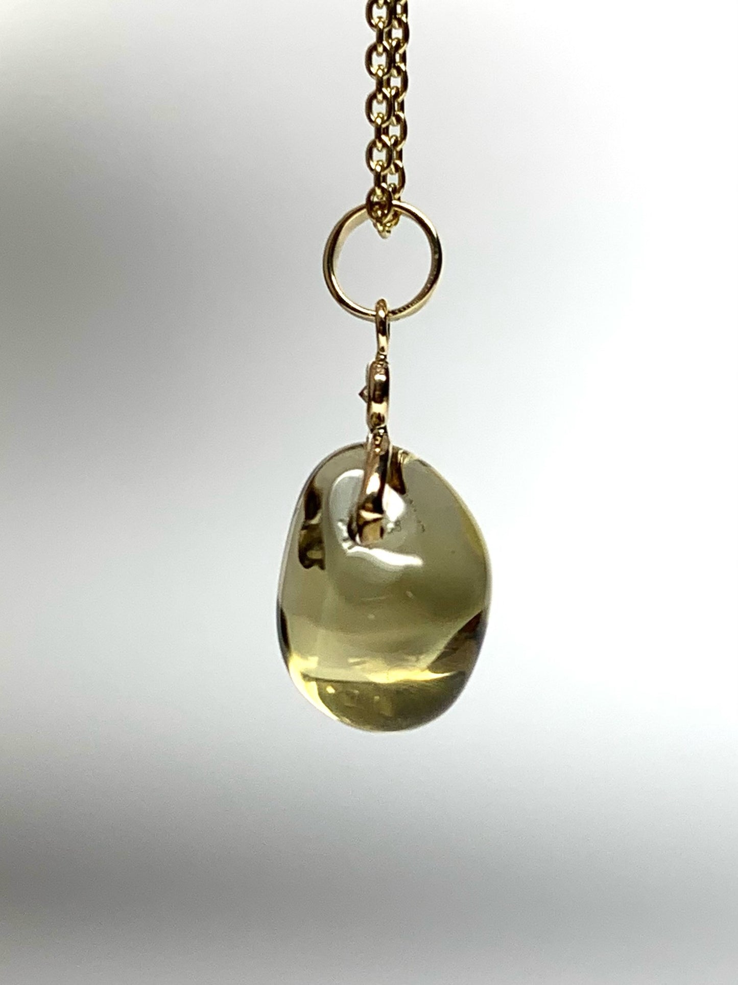 14k Solid Yellow Gold, Diamond, Lemon Quartz Tumbled Nugget Bead Pendant, Mini Size