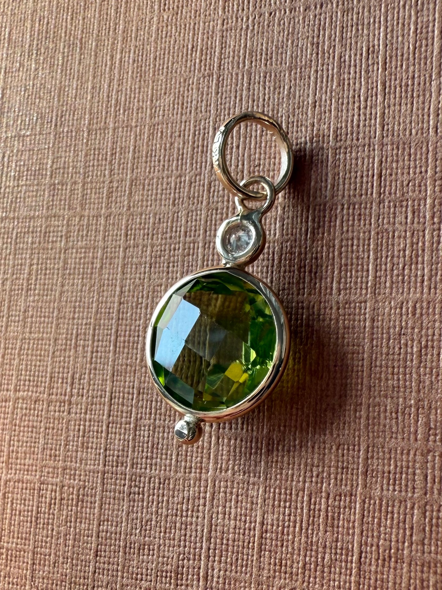 14k Solid Yellow Gold, Diamond, Green Peridot Mini Pendant