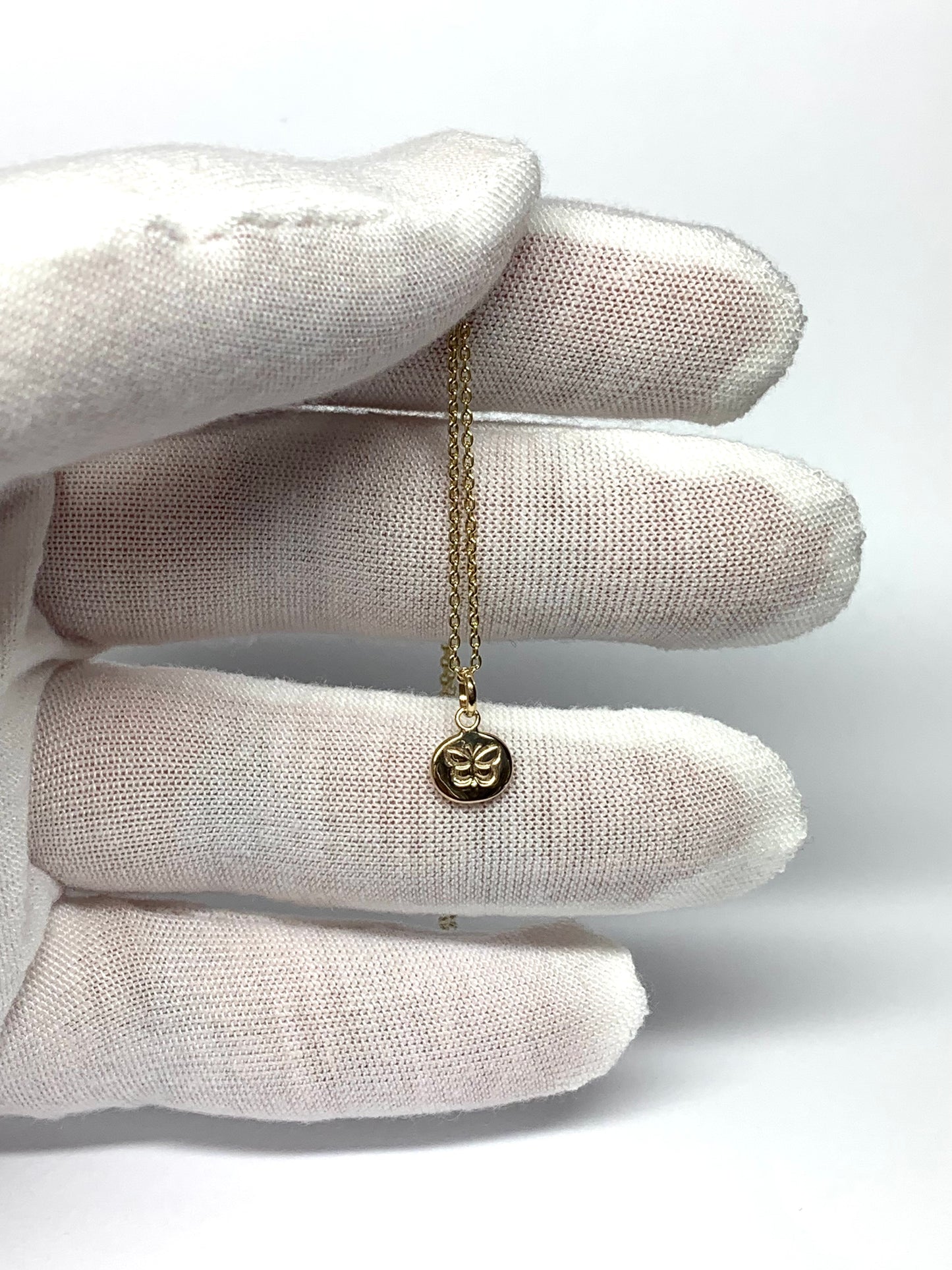 14k Solid Yellow Gold Nugget Mini Pendant “Butterfly”, Tiny Charm