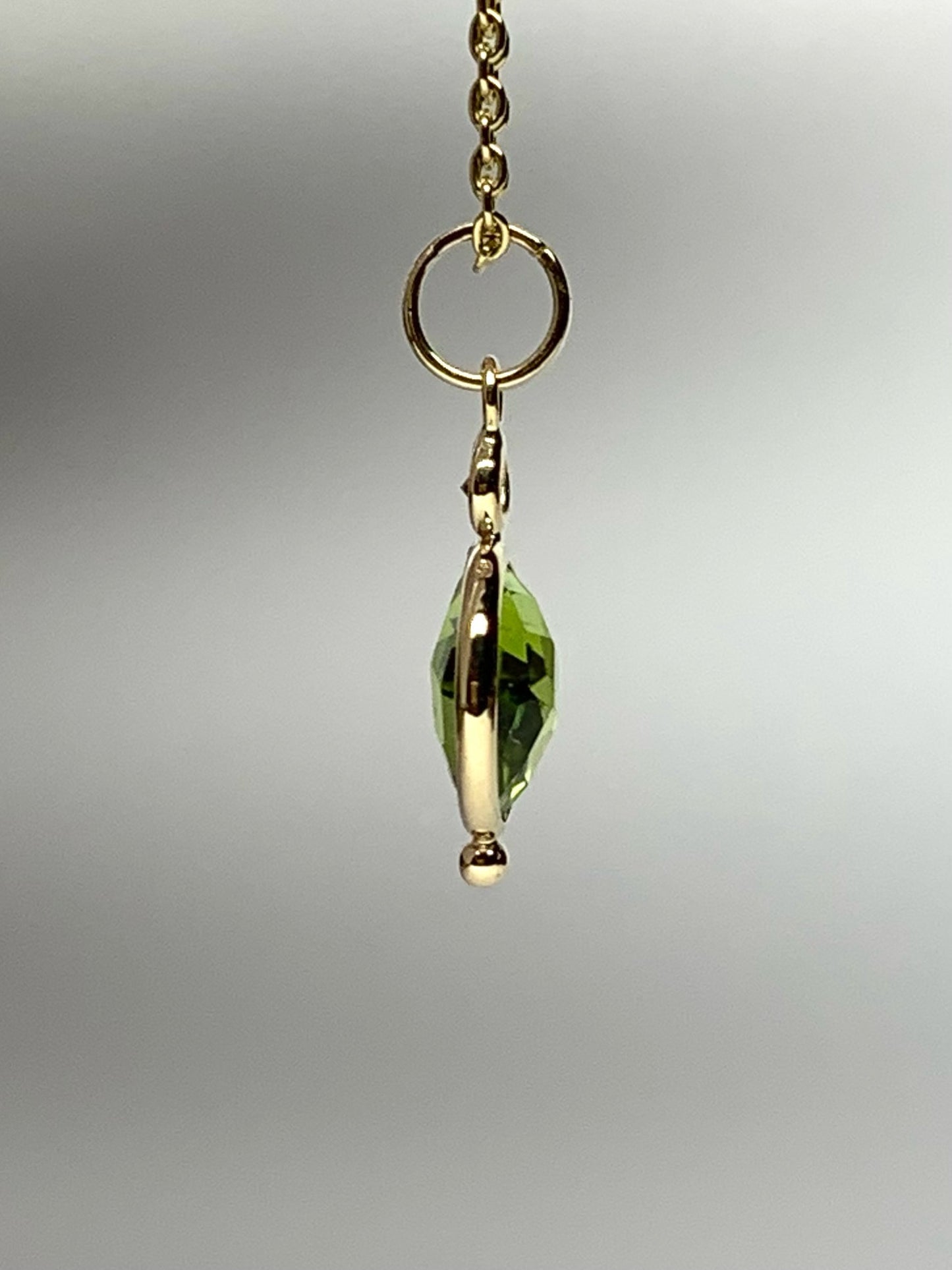 14k Solid Yellow Gold, Diamond, Green Peridot Mini Pendant
