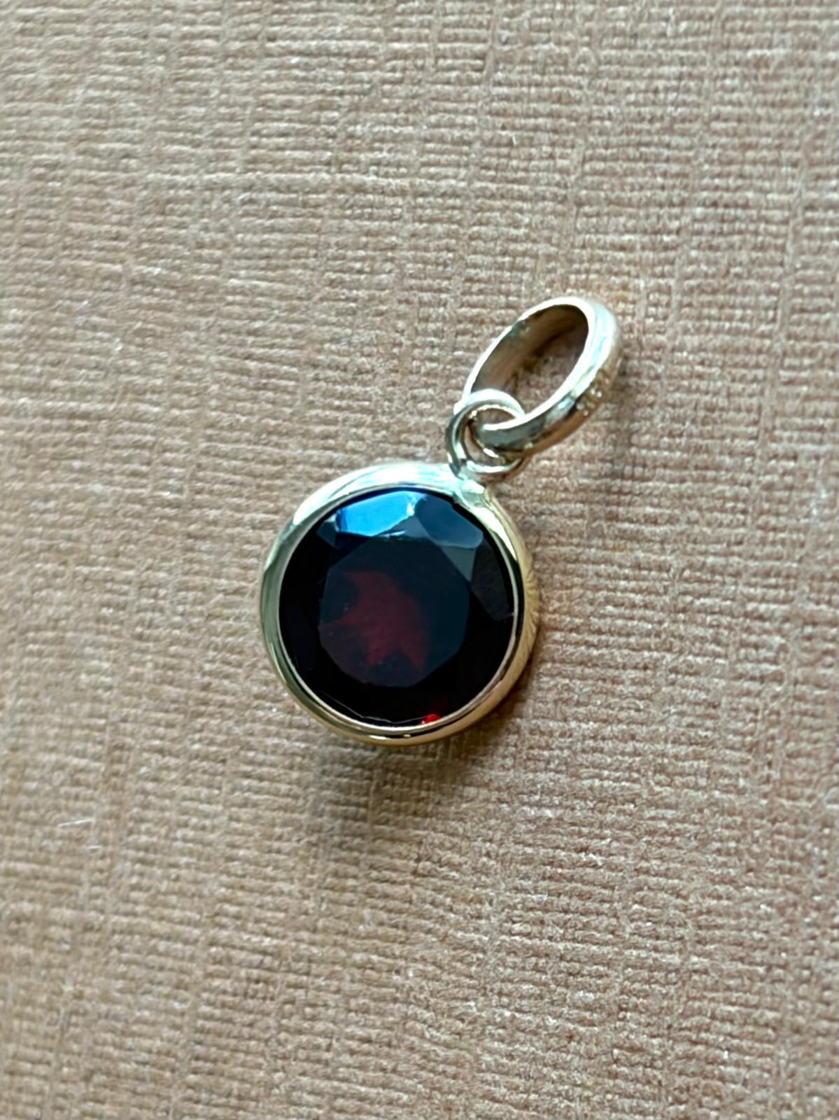 14k Solid Yellow Gold, Red Garnet Mini Pendant