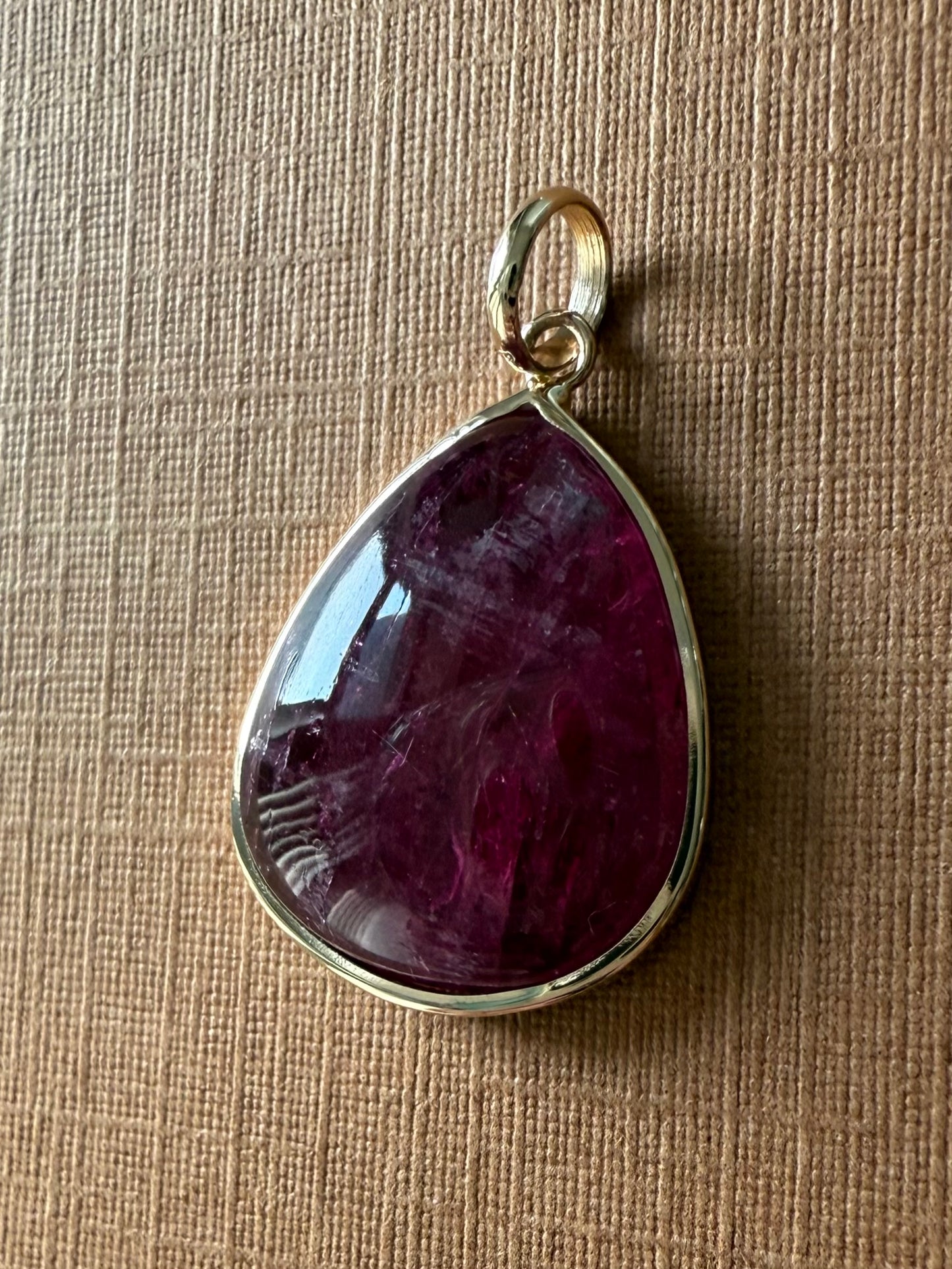 14k Solid Yellow Gold, Natural Pink Tourmaline Pendant