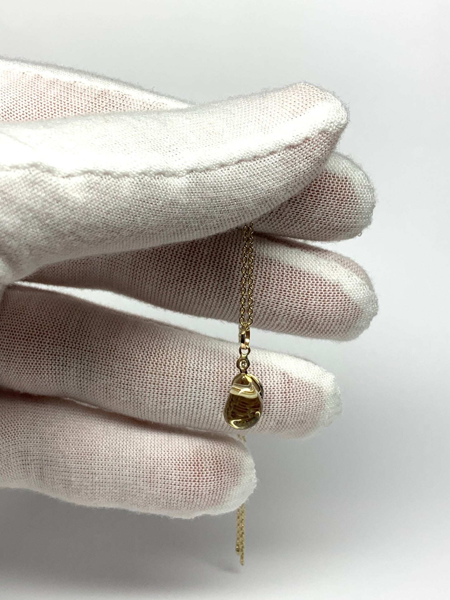 14k Solid Yellow Gold, Diamond, Lemon Quartz Tumbled Nugget Bead Pendant, Mini Size