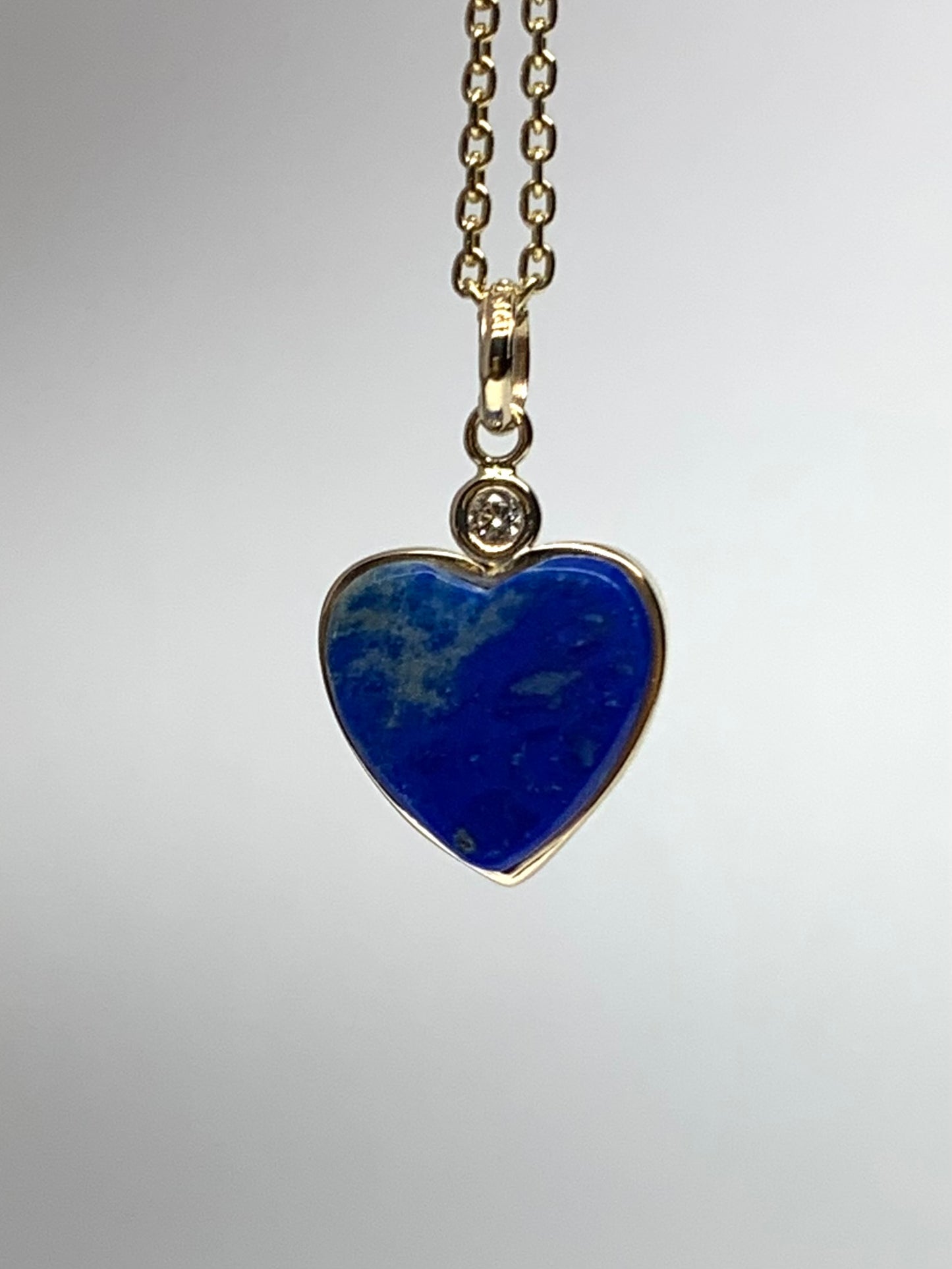 14k Solid Yellow Gold, Diamond, Blue Lapis Lazuli “Heart” Mini Pendant