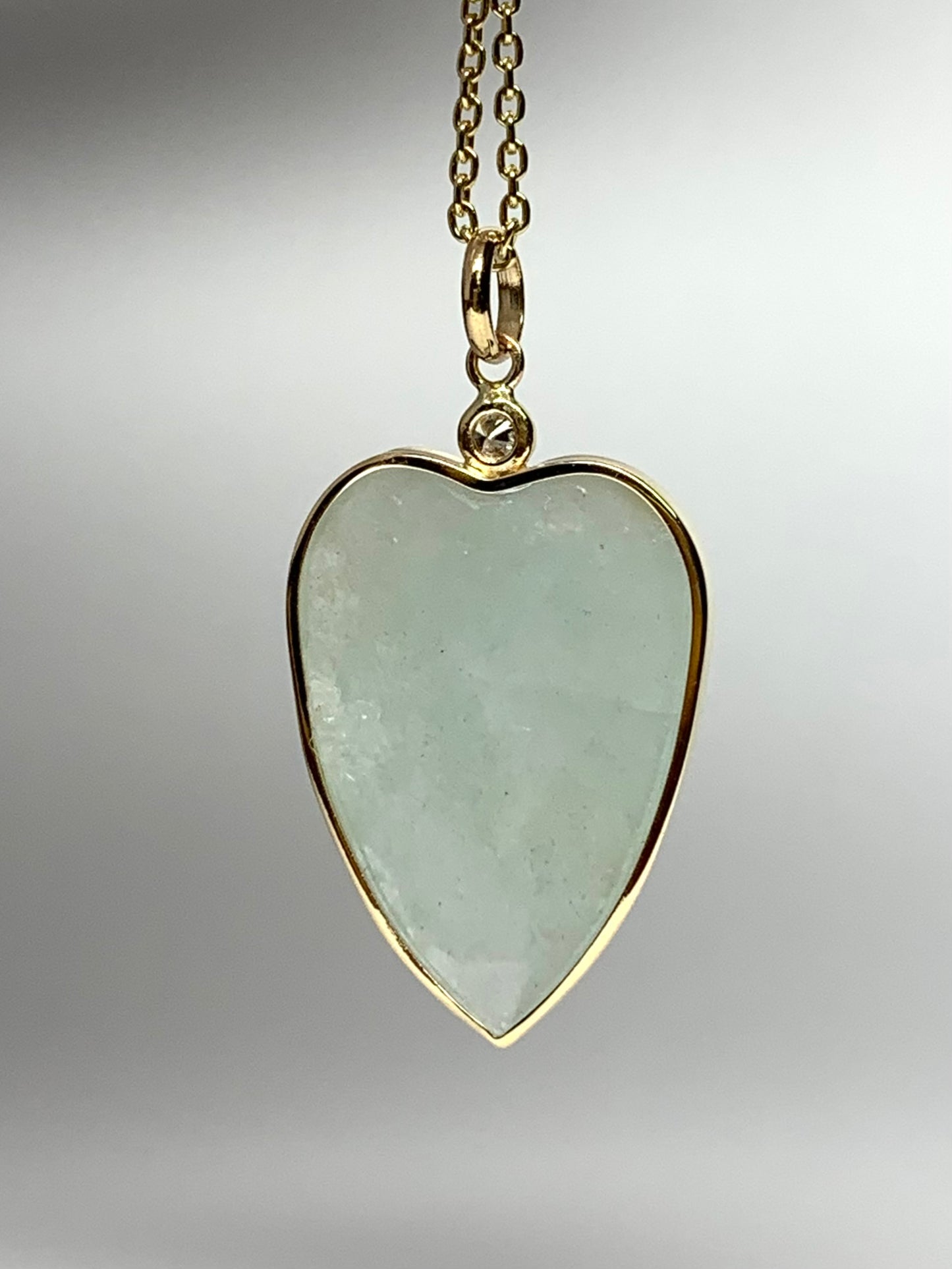 14k Solid Yellow Gold, Diamond, Pale Blue Aquamarine “Heart” Pendant