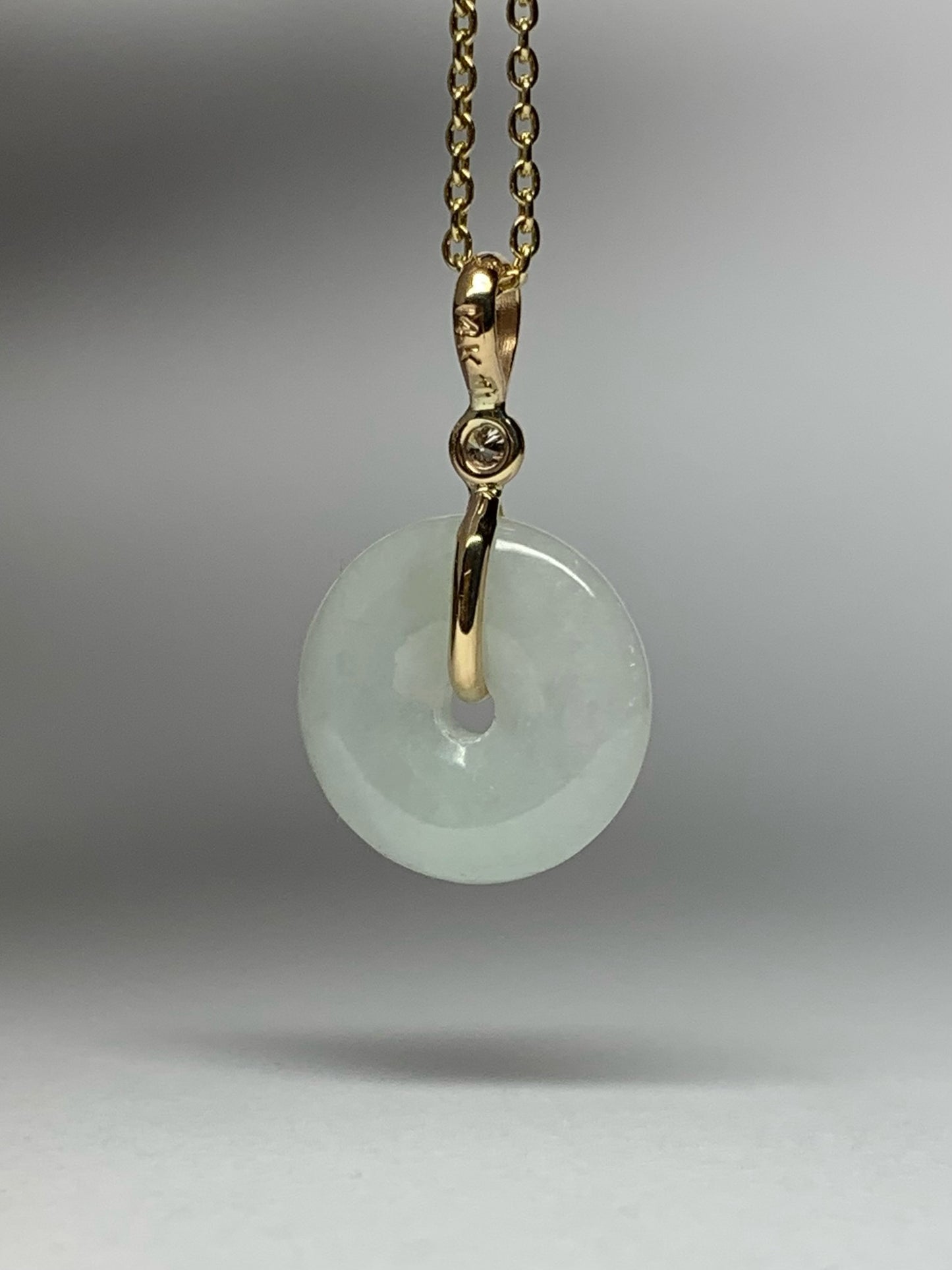 14k Solid Yellow Gold, White Jade, Diamond Pendant, Small Size