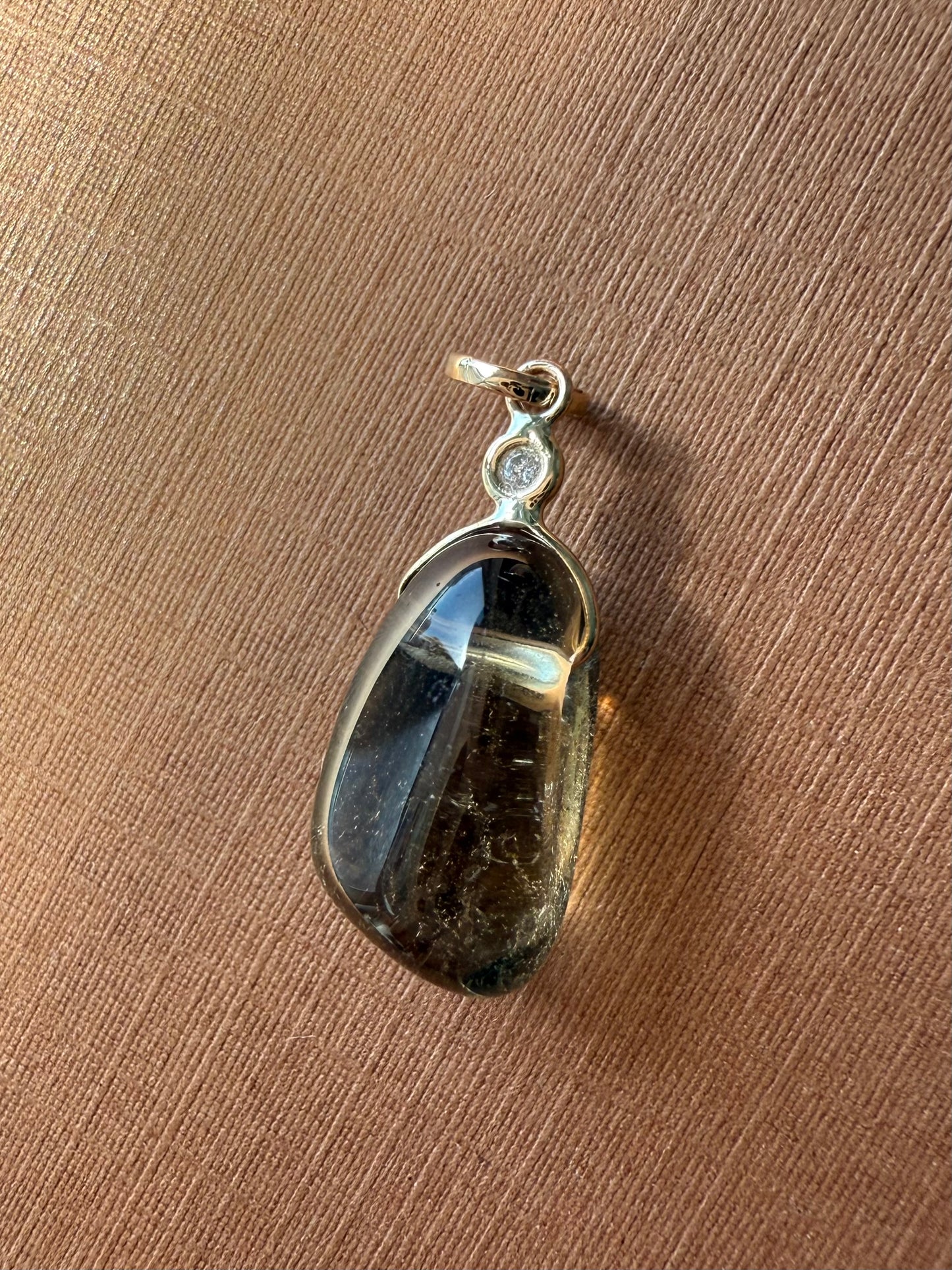 14k Solid Yellow Gold, Diamond, Lemon Quartz Tumbled Nugget Bead Pendant, Mini Size
