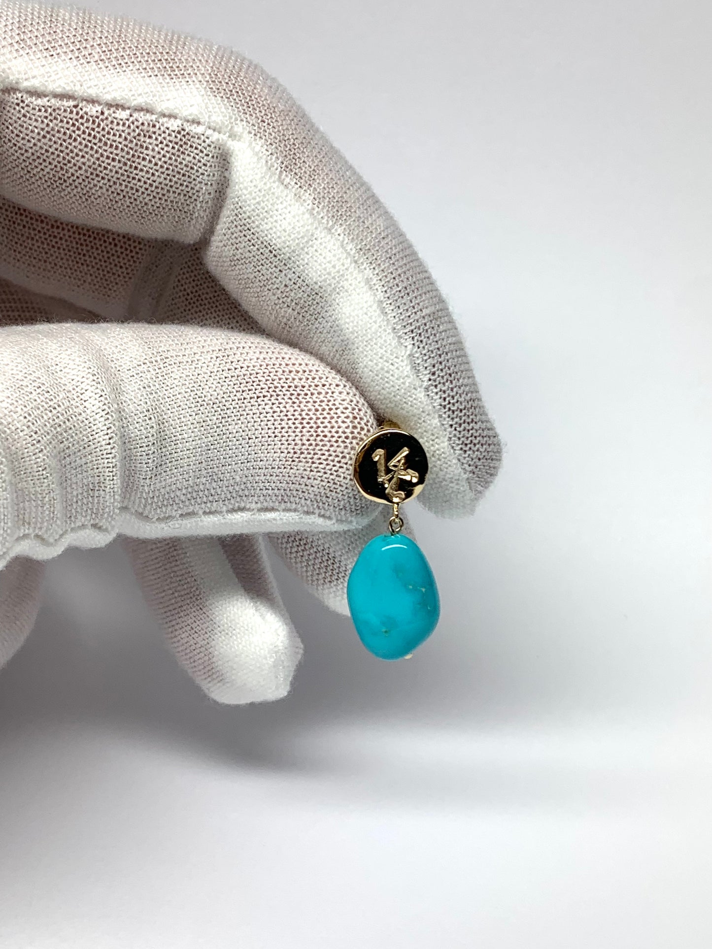 14k Solid Yellow Gold Nuggets, Natural Sleeping Beauty Turquoise Drop Earrings