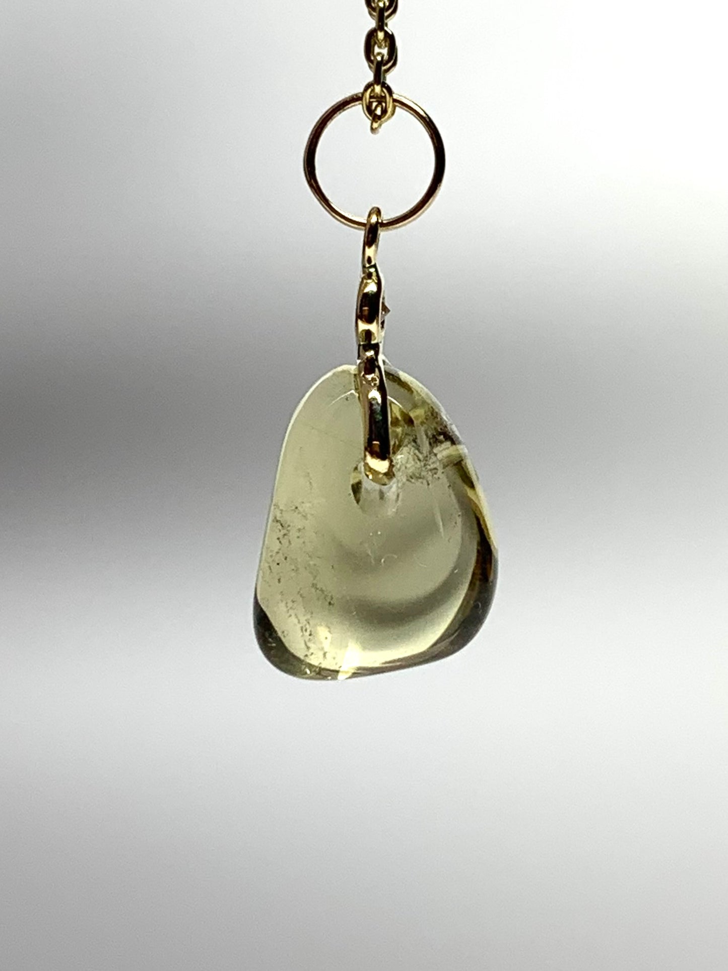 14k Solid Yellow Gold, Diamond, Lemon Quartz Tumbled Nugget Bead Pendant, Mini Size