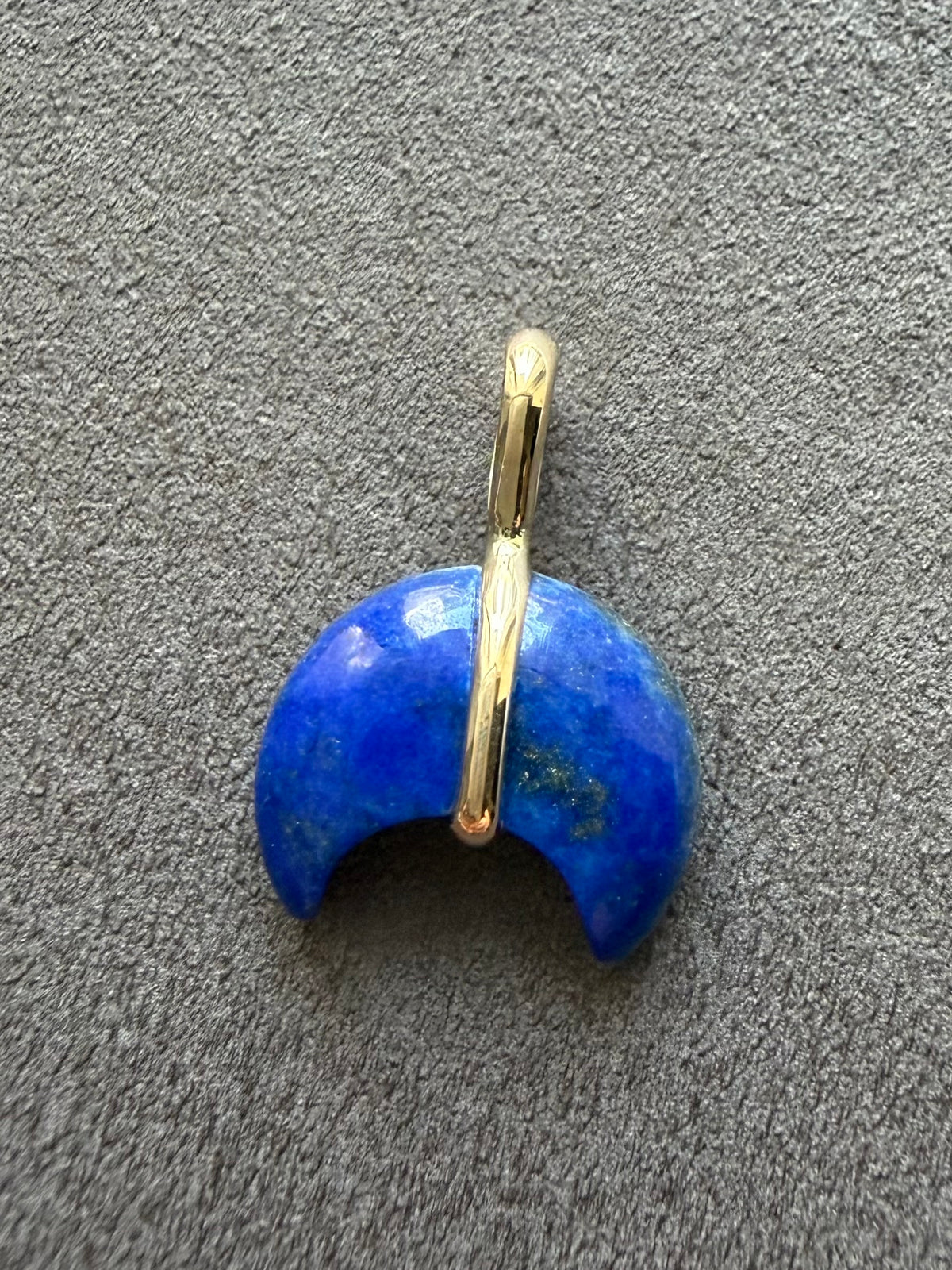 14k Solid Yellow Gold, Blue Lapis Lazuli “Crescent Moon” Pendant, Mini Size