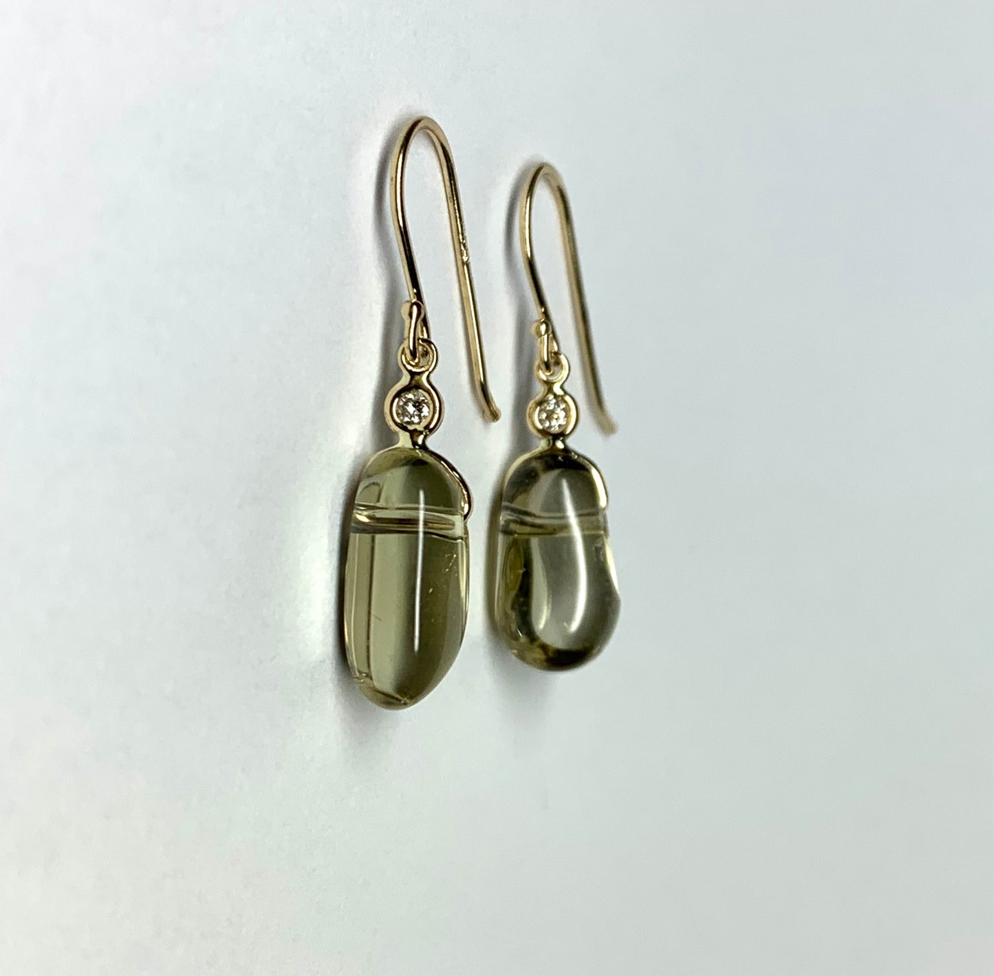 14k Solid Yellow Gold, Diamonds, Lemon Quartz Tumbled Nugget Beads Earrings, Mini Size