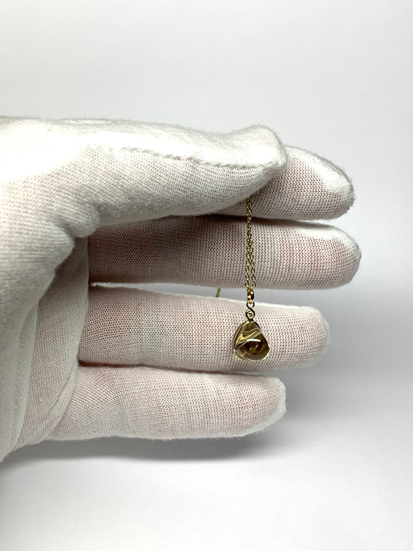 14k Solid Yellow Gold, Diamond, Lemon Quartz Tumbled Nugget Bead Pendant, Mini Size