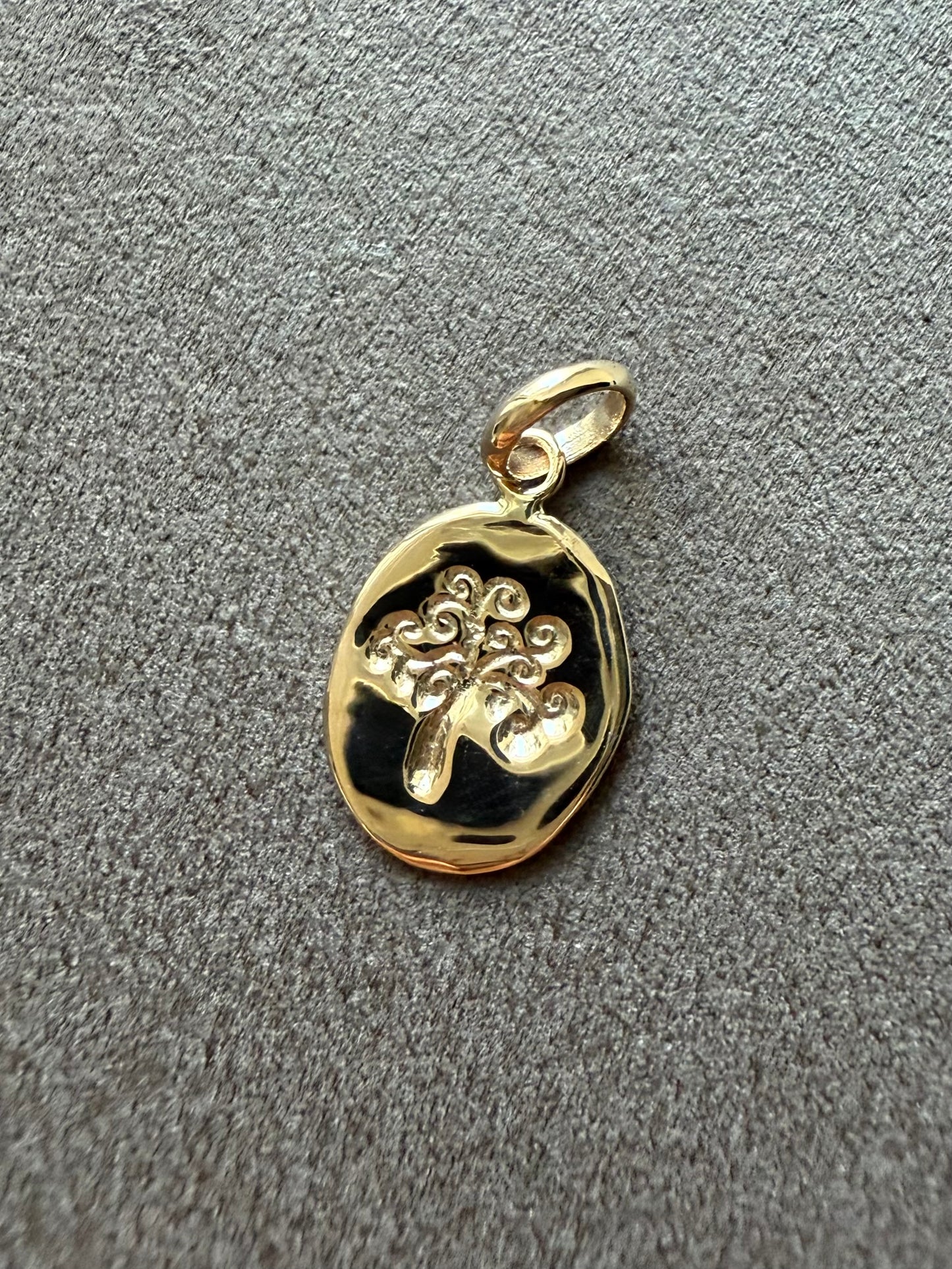 14K Solid Yellow Gold Nugget Mini Pendant, “Tree of Life”, Charm