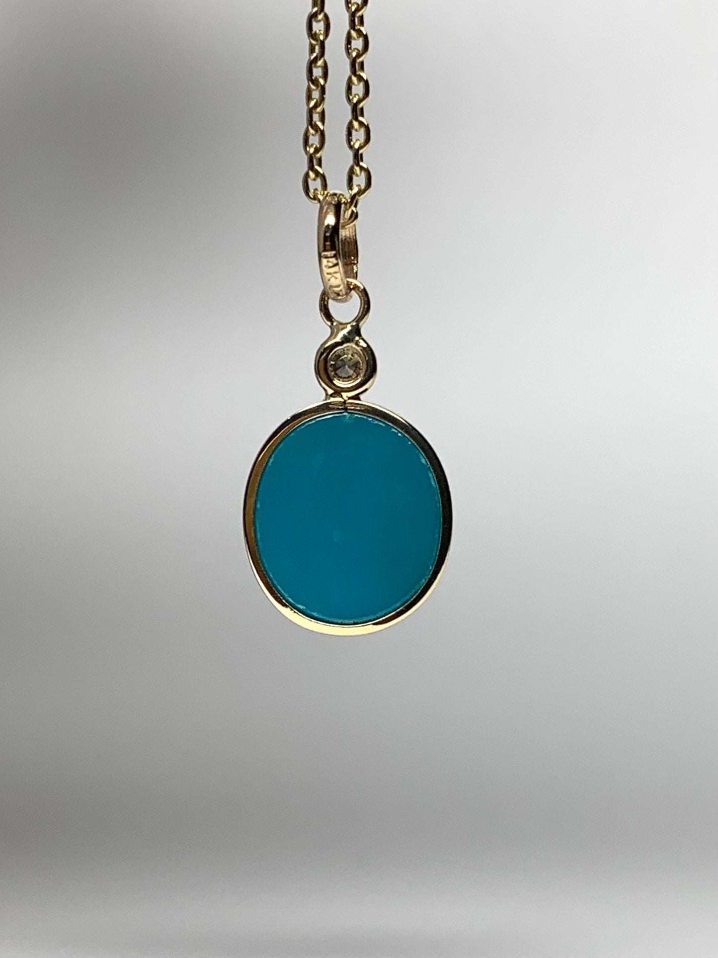 14k Solid Yellow Gold, Diamond, Blue Sleeping Beauty Turquoise Pendant, Mini Size