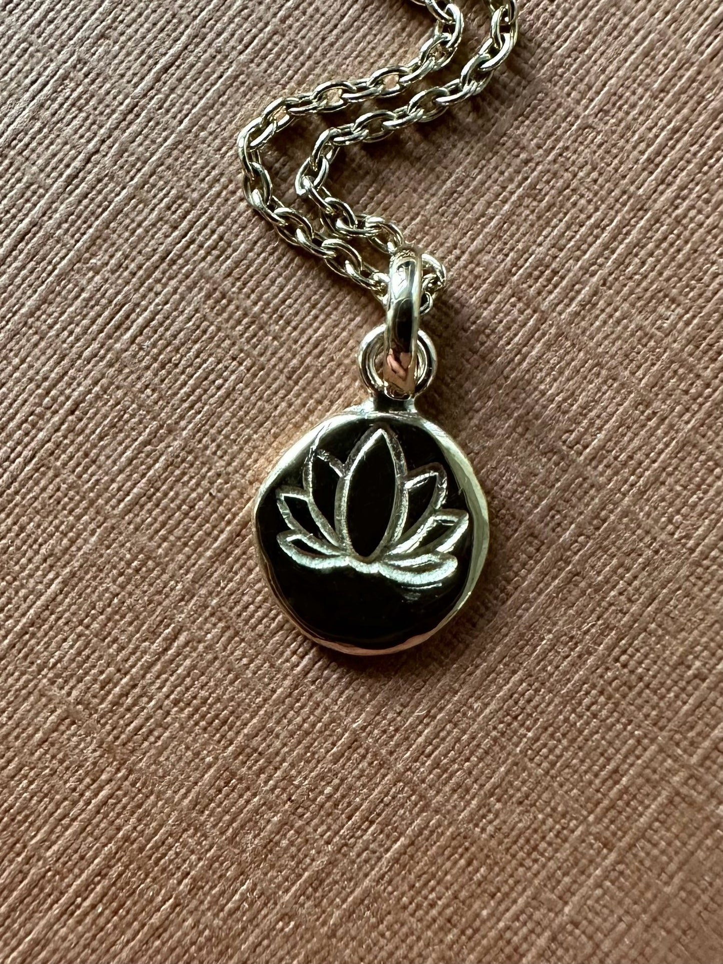 18k Solid Yellow Gold Nugget Mini Pendant “Lotus”, Tiny Charm