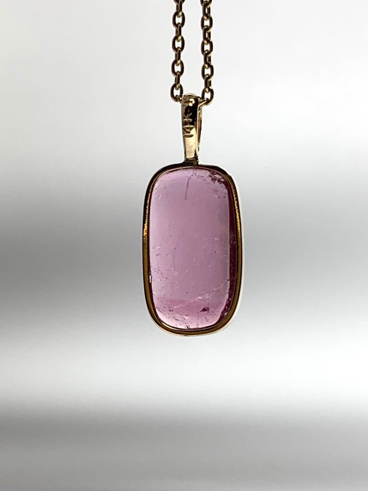 14k Solid Yellow Gold, Natural Pink Tourmaline Pendant