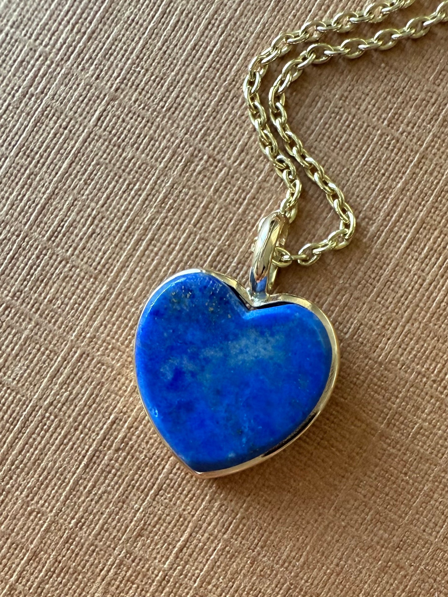 14k Solid Yellow Gold, Blue Lapis Lazuli “Heart” Mini Pendant