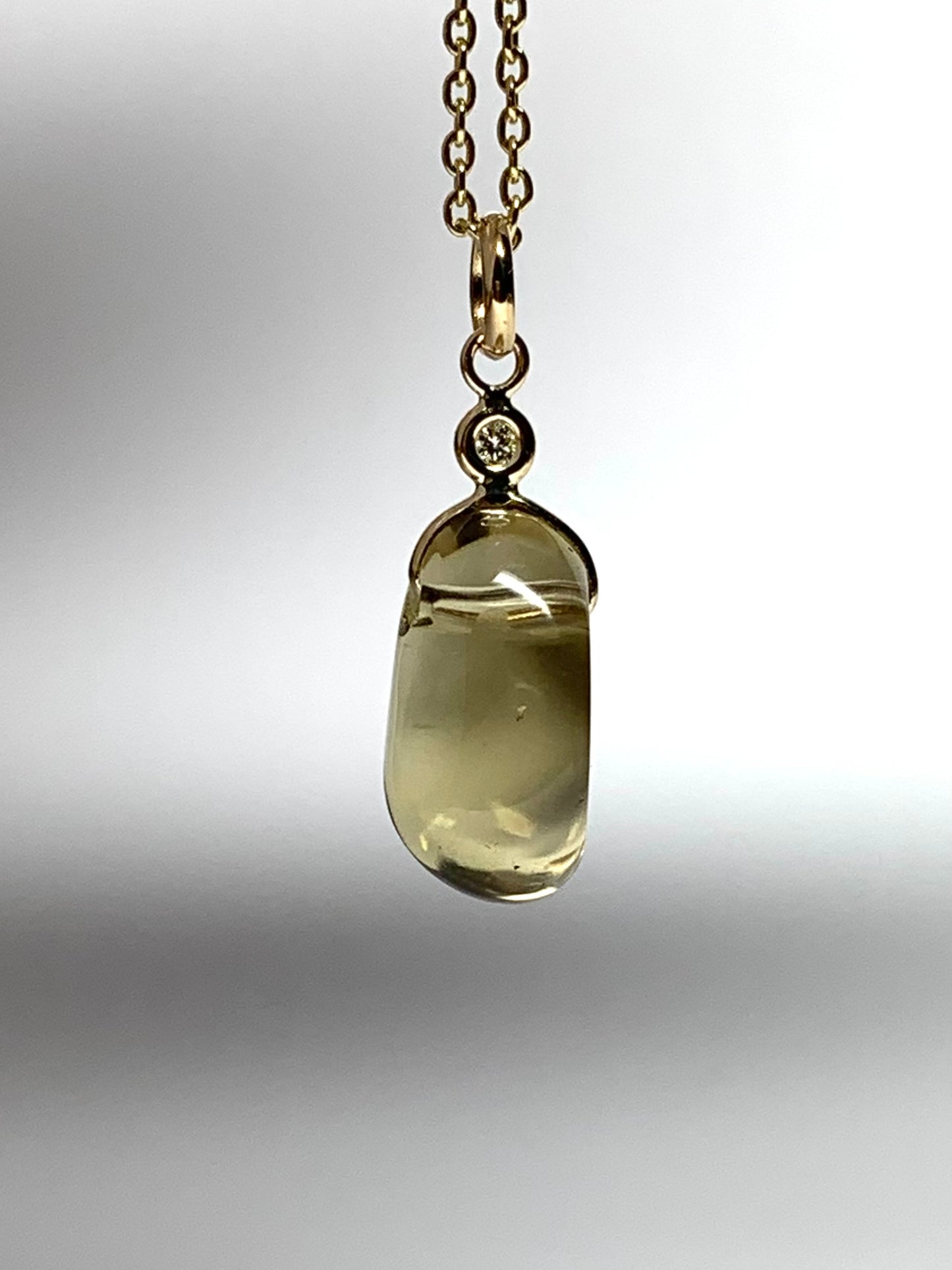 14k Solid Yellow Gold, Diamond, Lemon Quartz Tumbled Nugget Bead Pendant, Mini Size
