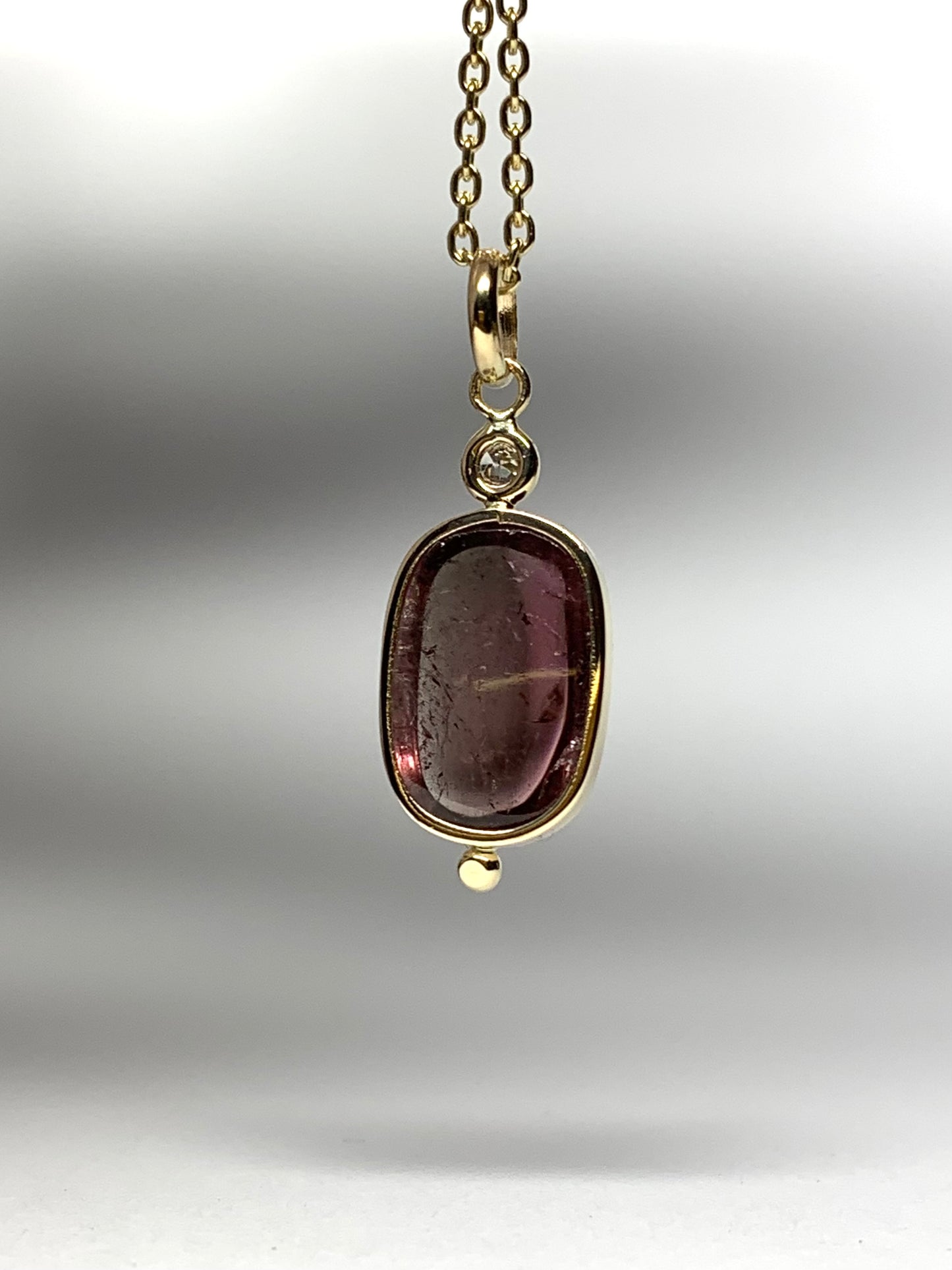 14k Solid Yellow Gold, Natural White Diamond , Natural Pink Tourmaline Mini Pendant